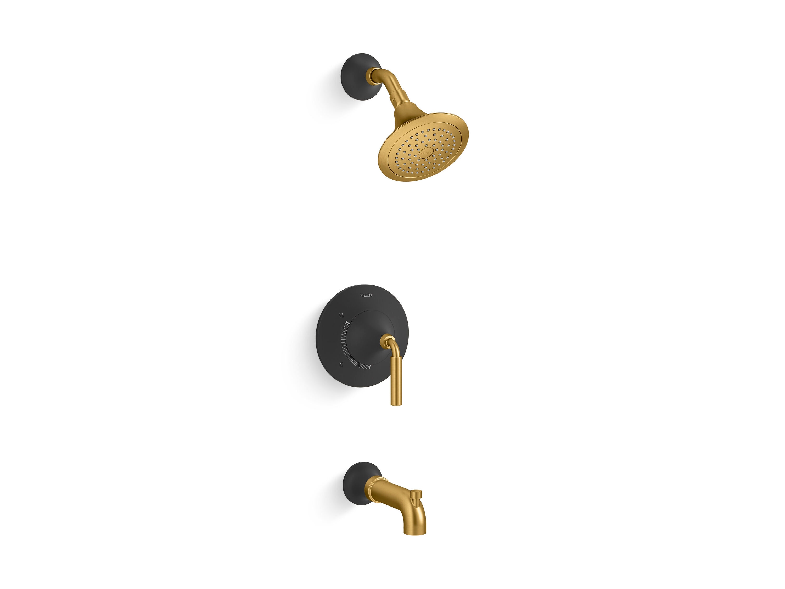 KOHLER TS27421-4-BMB Tone 2.5 GPM 1-Handle Rite-Temp Tub and Shower Trim Kit in Matte Black With Moderne Brass (Valve Not Included)