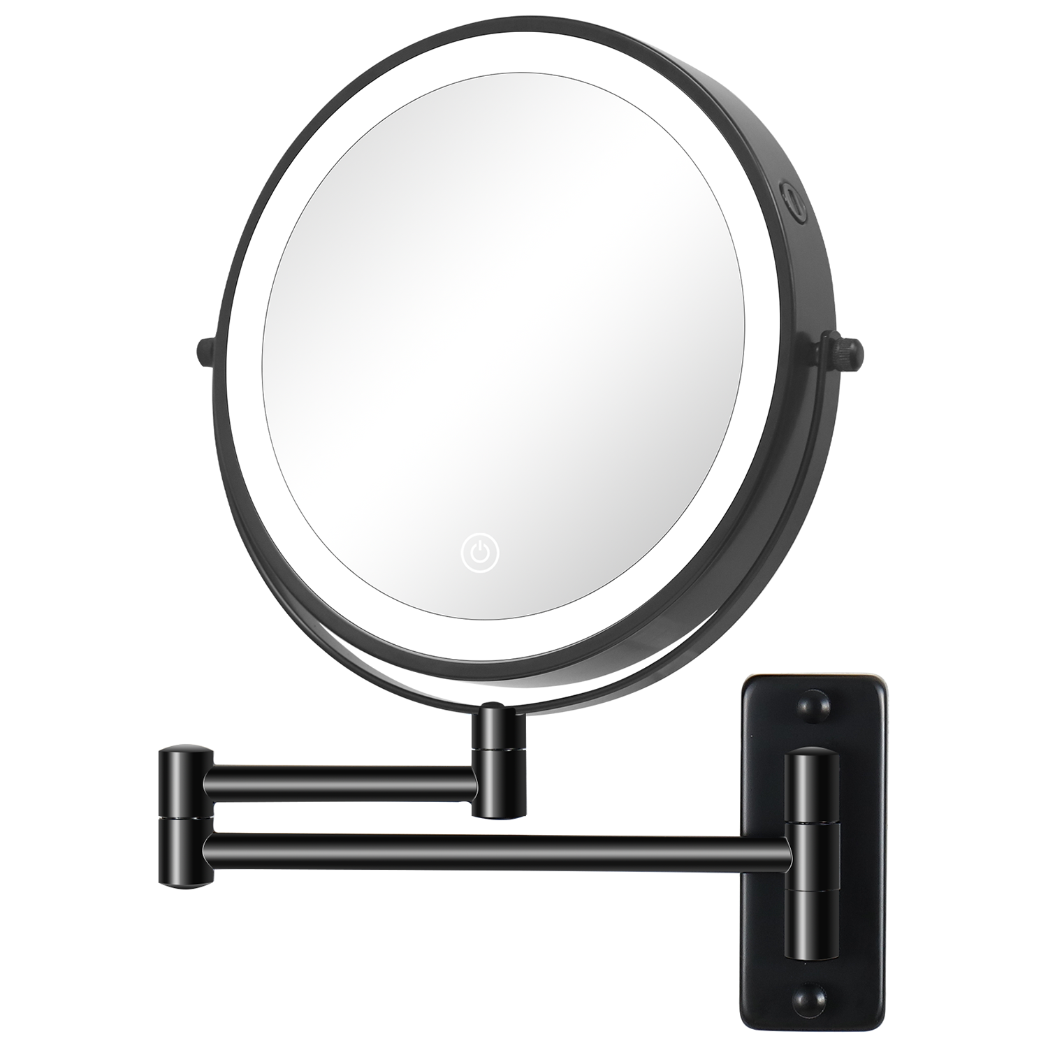 Kahomvis FLY-QPW6-1063 16.8-in x 12-in Black Double-Sided 10x Magnifying Wall-mounted vanity mirror with Light