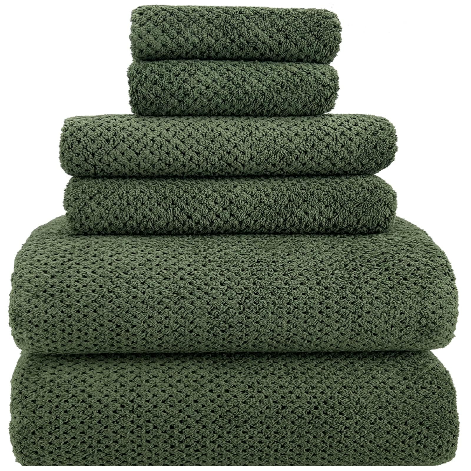 OMOMMD olive Green Bath Towels Set 6PCS Extra Large Soft Lint Free Absorbent Polyester Nylon Bath Towel Set