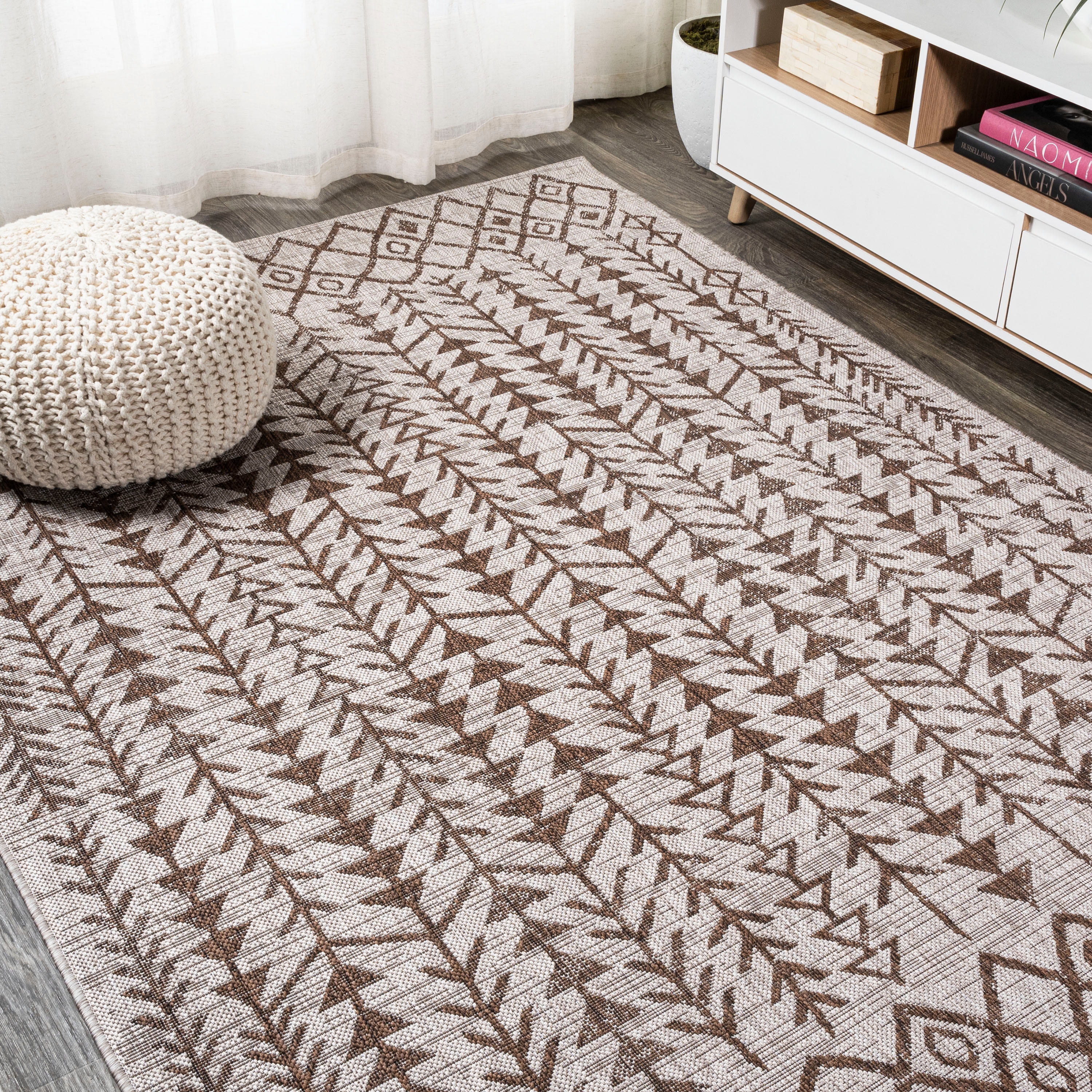 Bohemian Geometric Easy-Care Synthetic Area Rug - Beige/Brown 8' x 10'