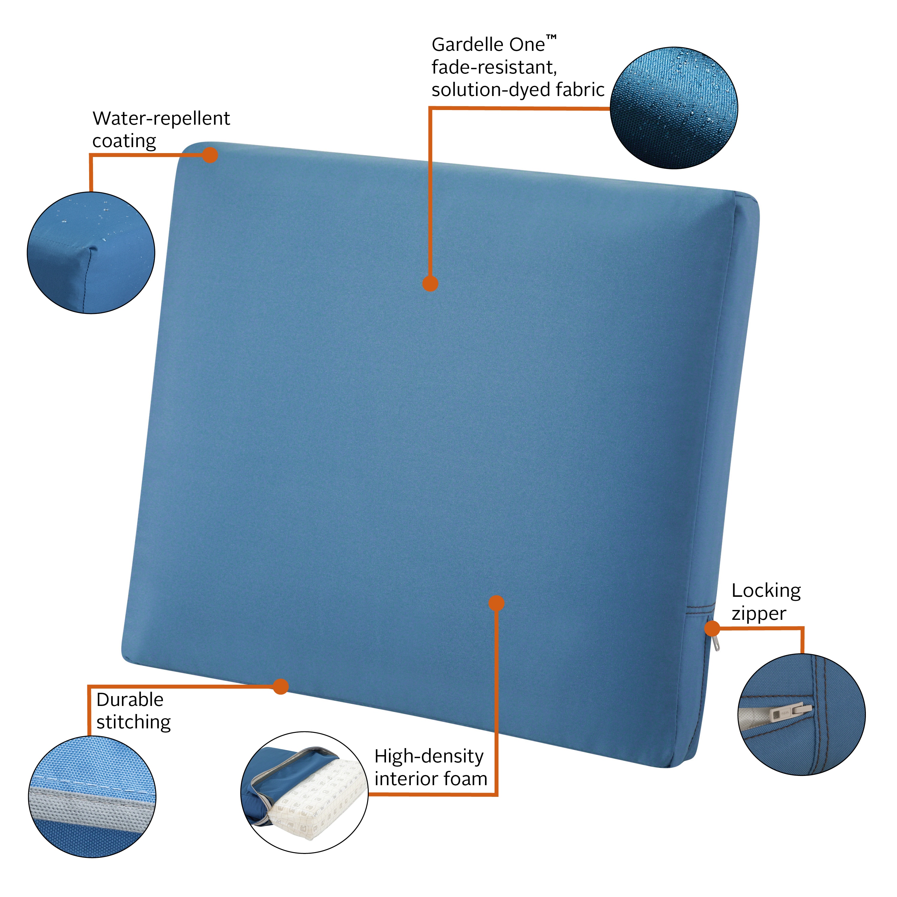 Empire Blue Water-Resistant Polyester Patio Back Cushion