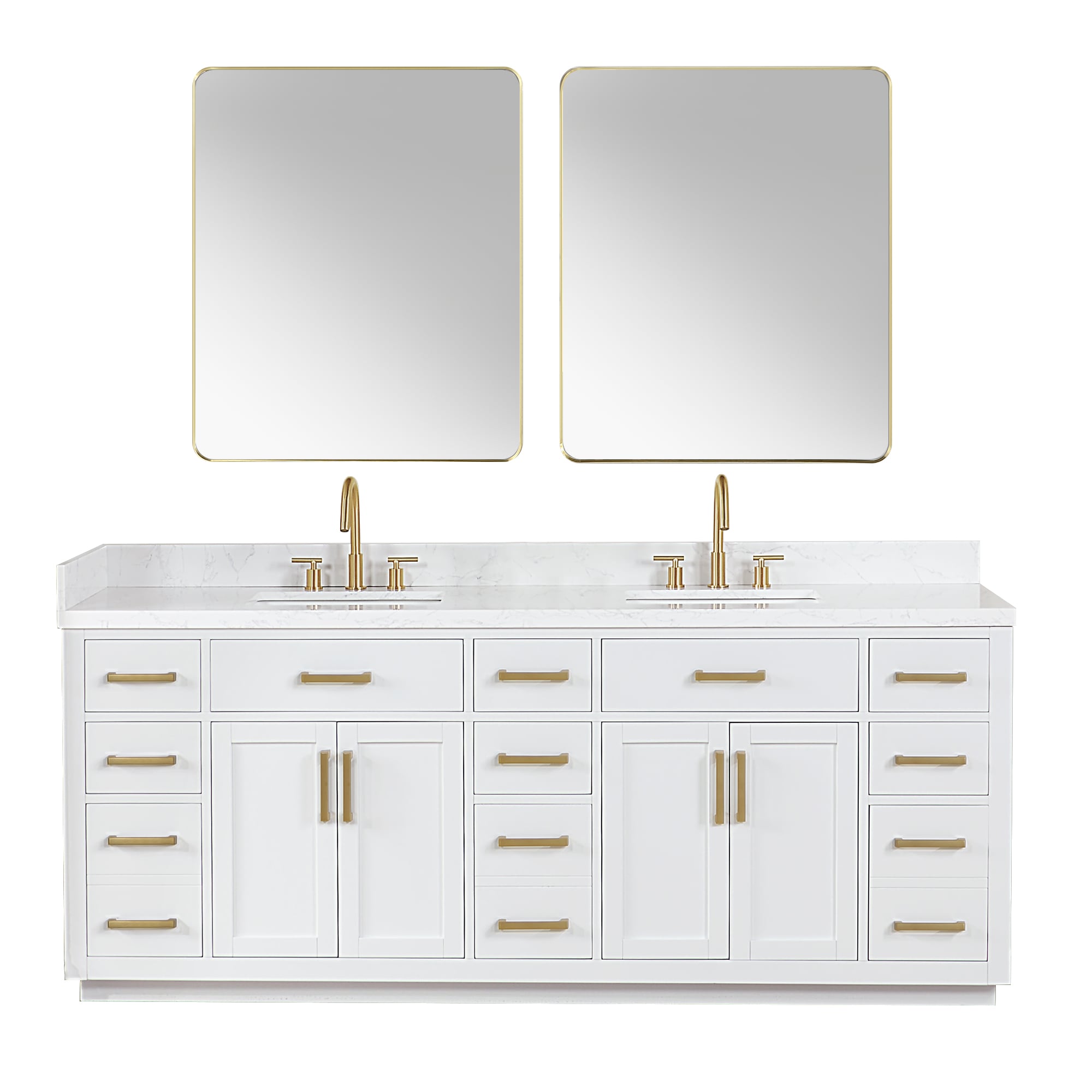 Gavino 84" White Wood Vanity with Composite Stone Top and Mirror