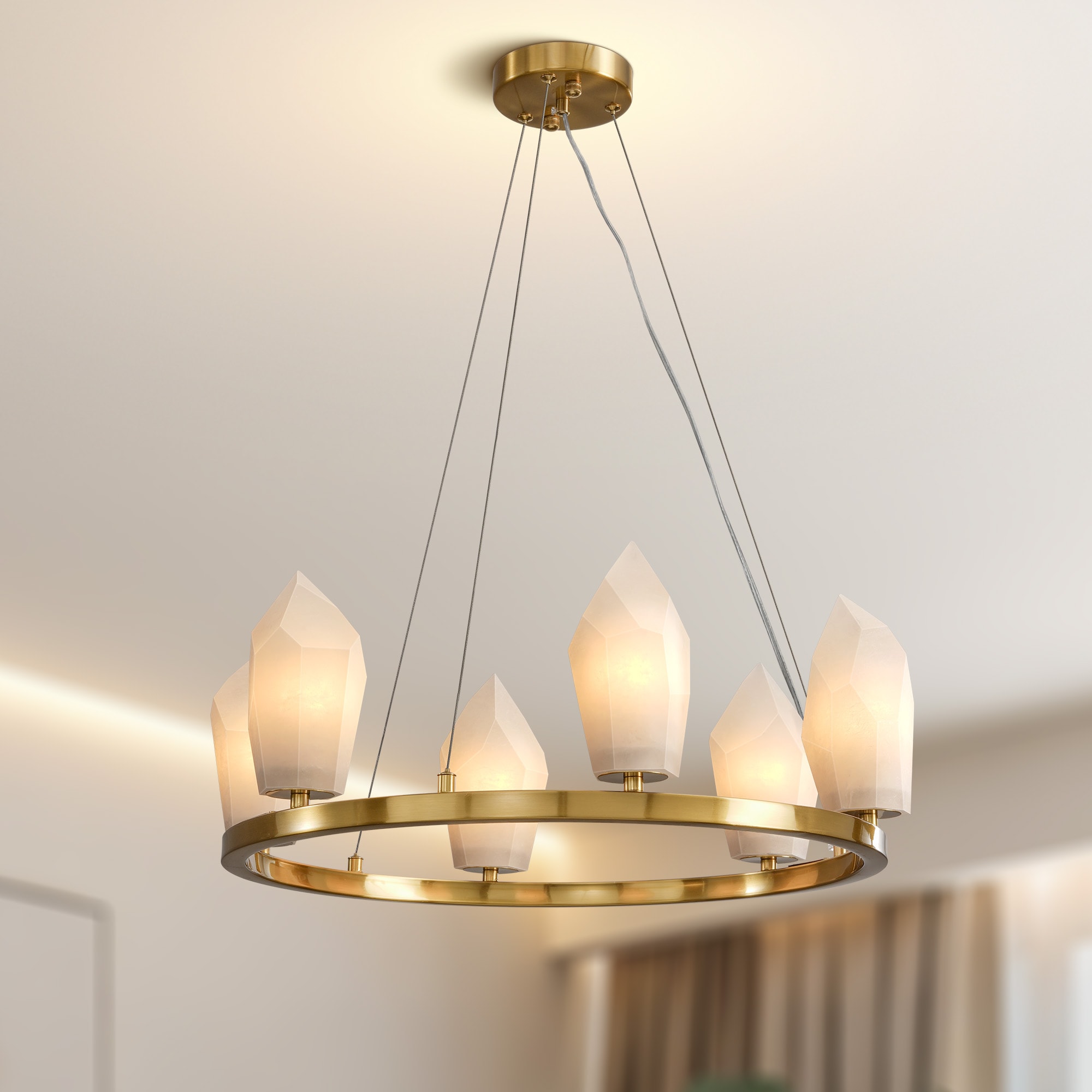 Kviflon - Alabaster Chandelier Kitchen Island Brass Hanging Lamp Mid Century Nordic Modern Chande...