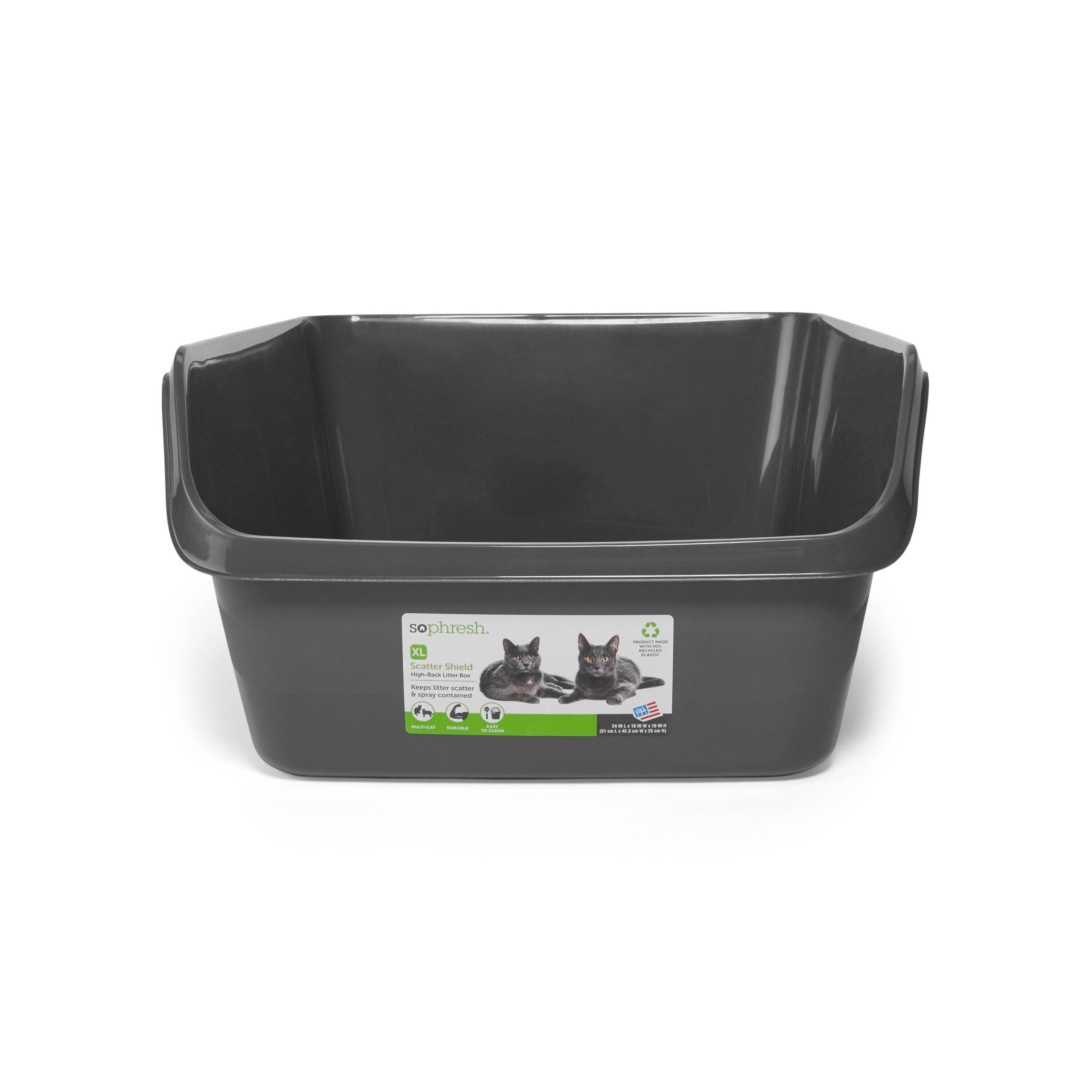 So Phresh  Scatter Shield High-Back Litter Box Charcoal X-Large 24inch L X 18inch W X 10inch H