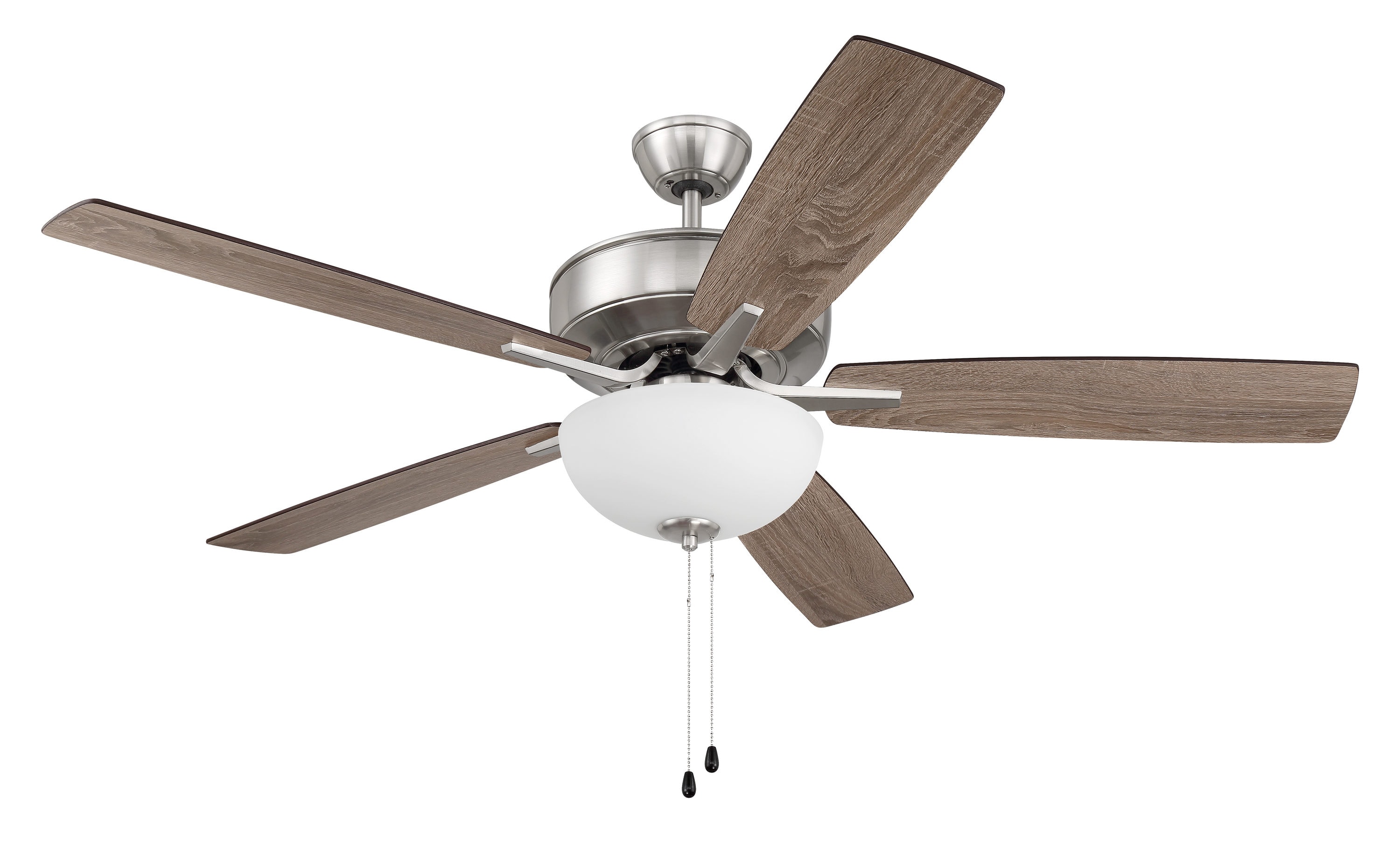 Brushed Polished Nickel 52" Ceiling Fan with Frosted Glass Bowl Light