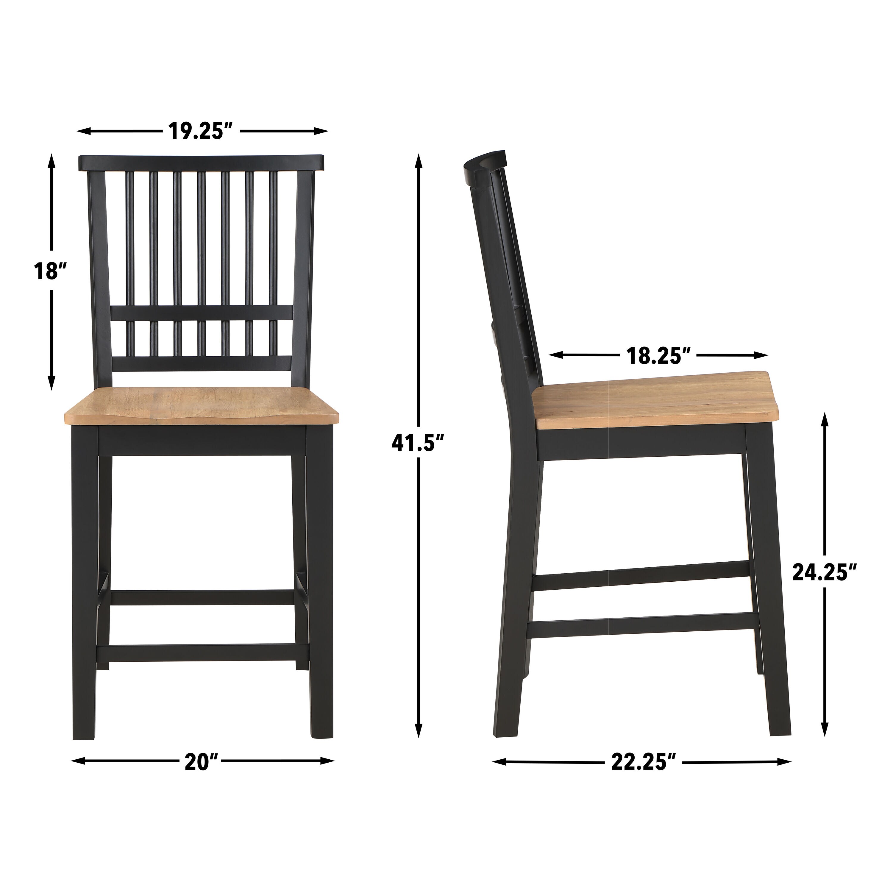 Magnolia Two-Tone Wood 24" Counter Chair Set, Natural and Ebony