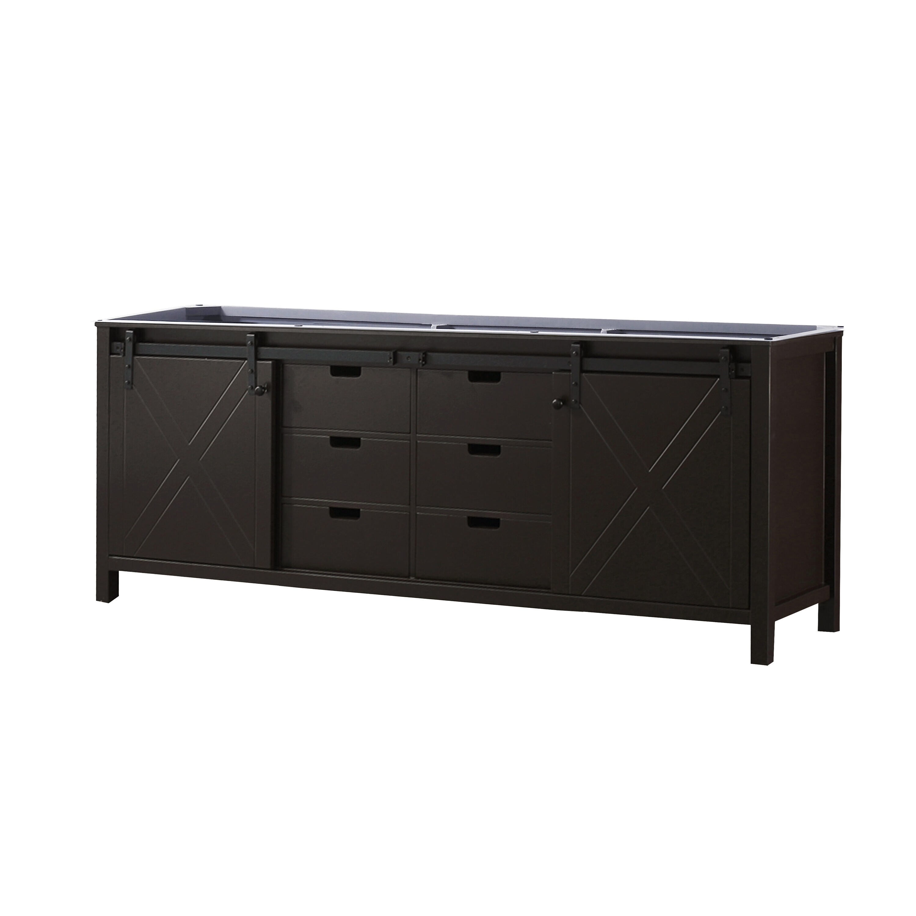 Marsyas 84" Brown Freestanding Vanity Cabinet with Barn Doors