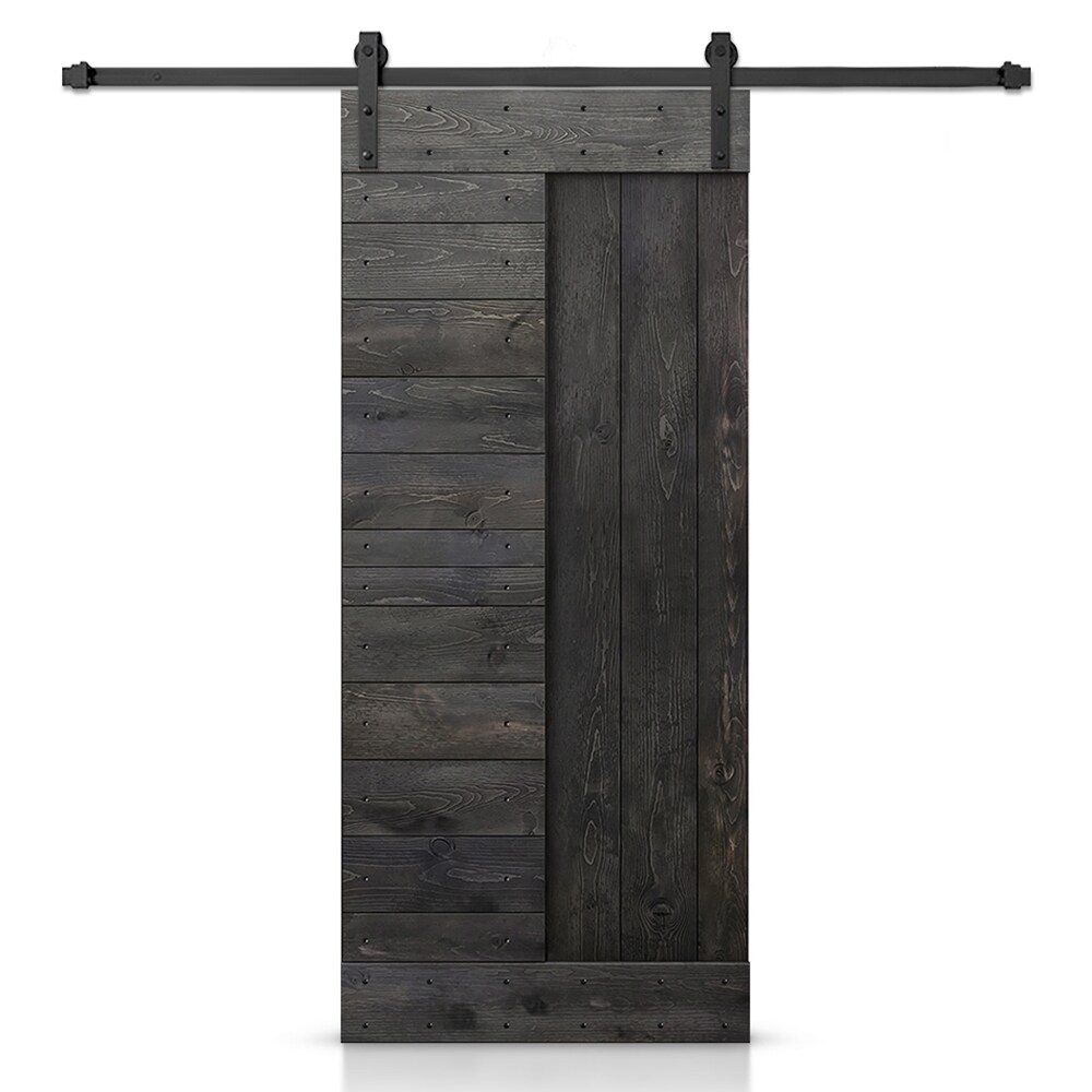 CALHOME SMK-72+DIY-N2-36DT 36-in x 84-in Charcoal Black Pine Wood Solid core Single Barn Door (Hardware Included)