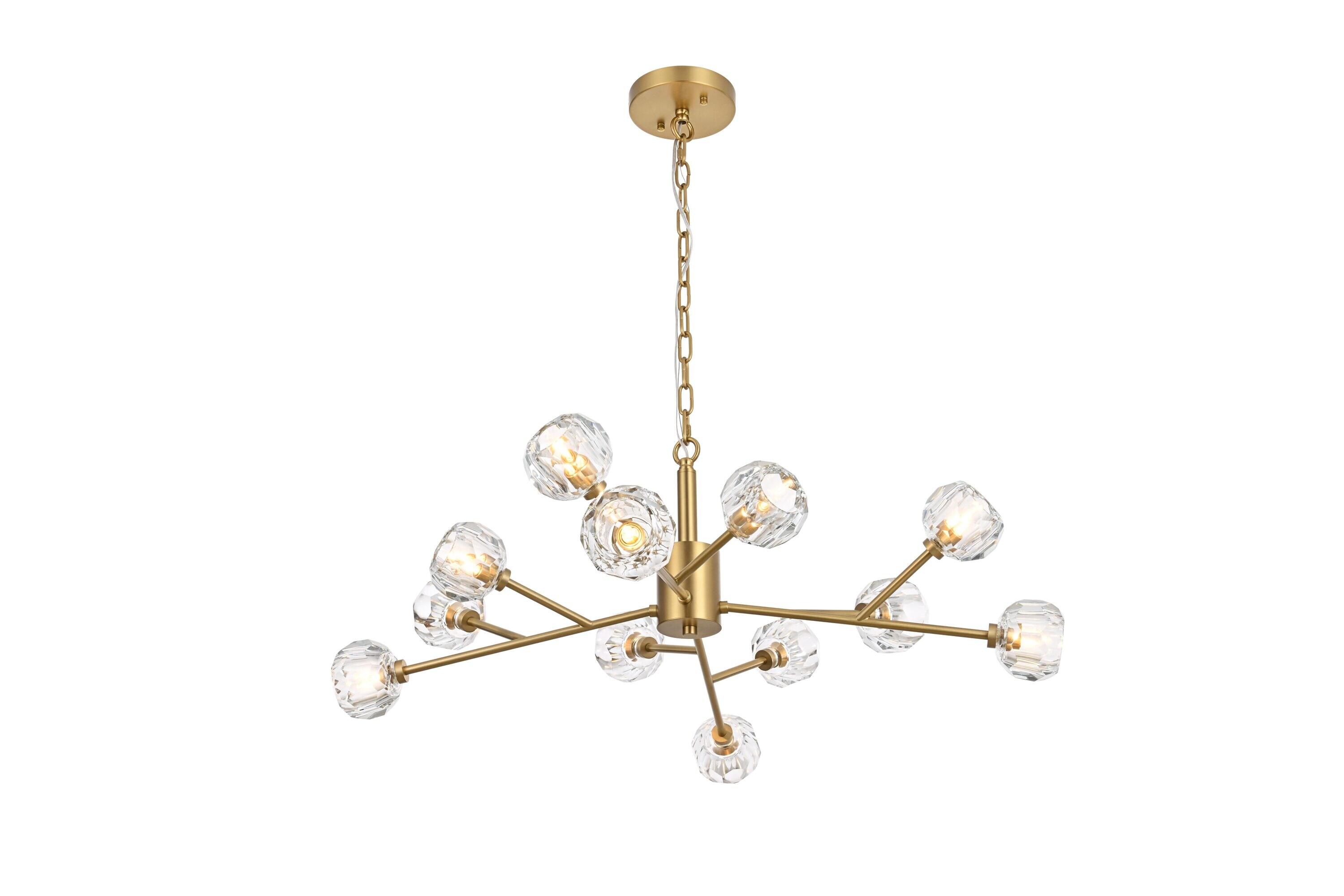 Elegant Decor Home Furnishing 12 -Light Gold Modern/contemporary Beveled glass Aluminum/Crystal Crystal Sputnik Large Hanging Pendant Light