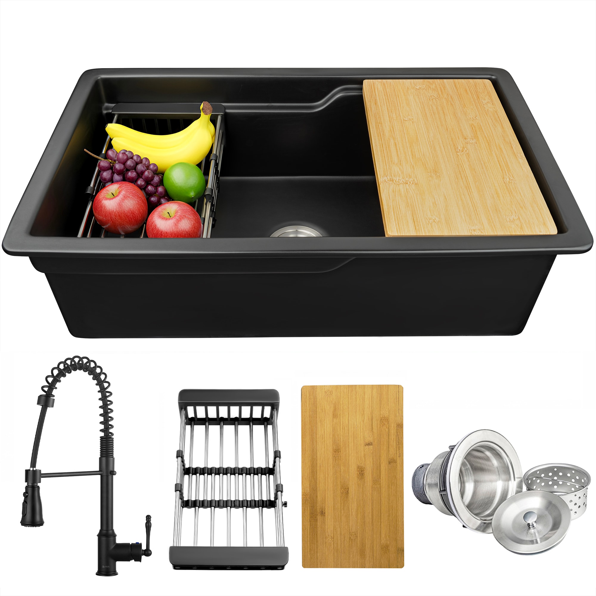 AKDY Fireclay Sink Undermount 32-in x 19-in Fireclay Single bowl Workstation Kitchen Sink All-in-One Kit