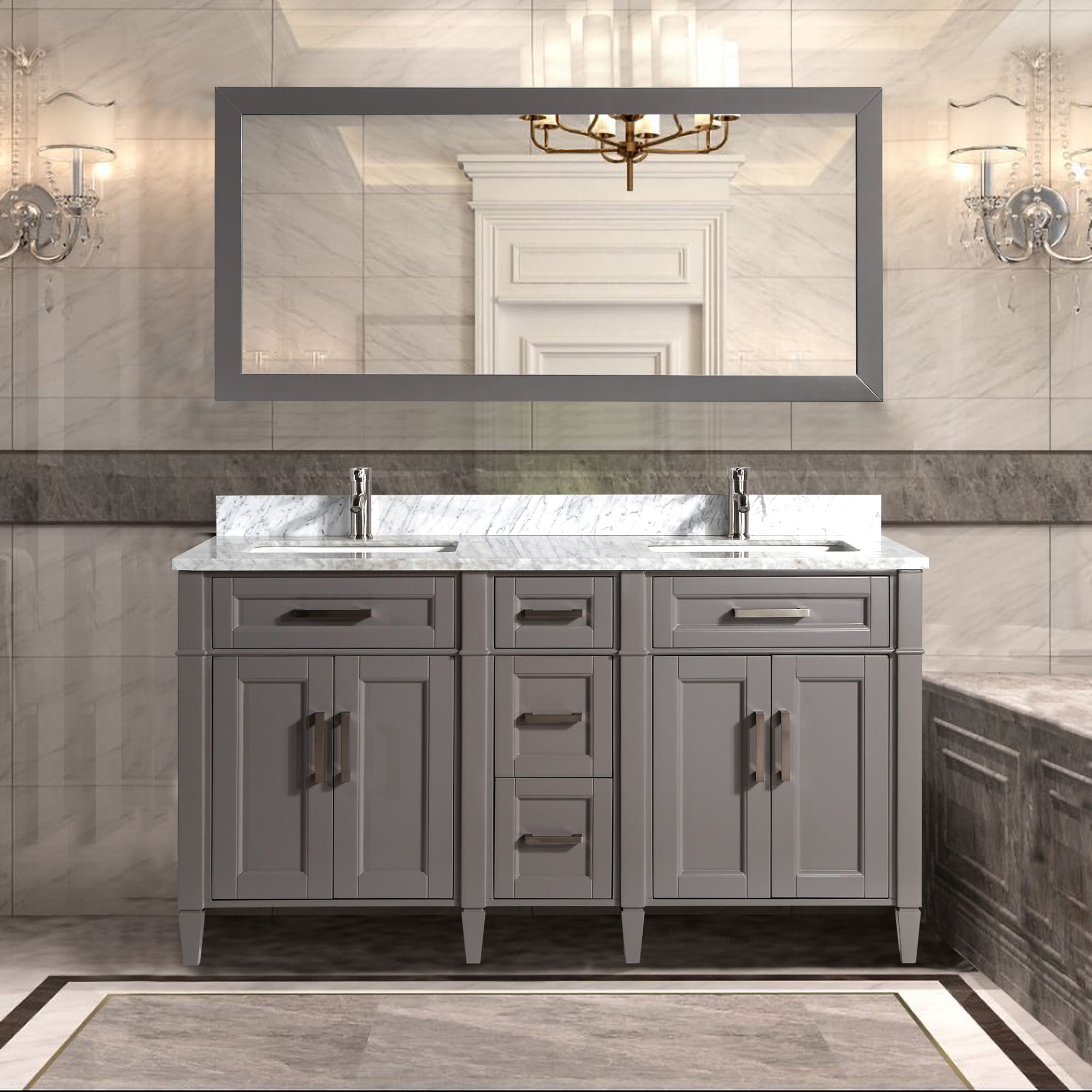 Vanity Art Savona 60-in Grey Undermount Double Sink Bathroom Vanity ...