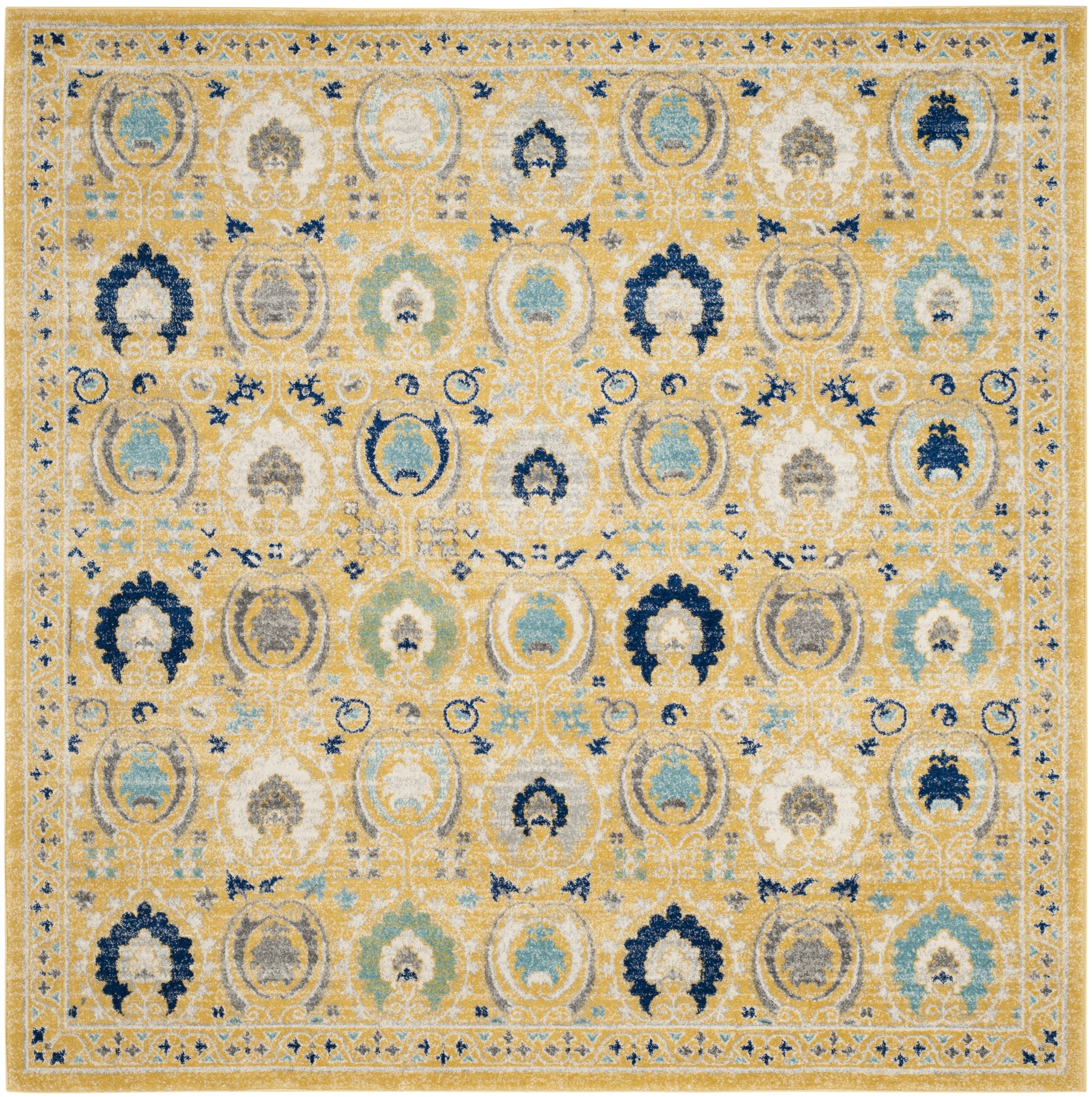 Safavieh EVK251B-7SQ Evoke Malaga 7 x 7 (ft) Loomed Synthetic Gold/Ivory Square Indoor Distressed/Overdyed Bohemian/Eclectic Area rug