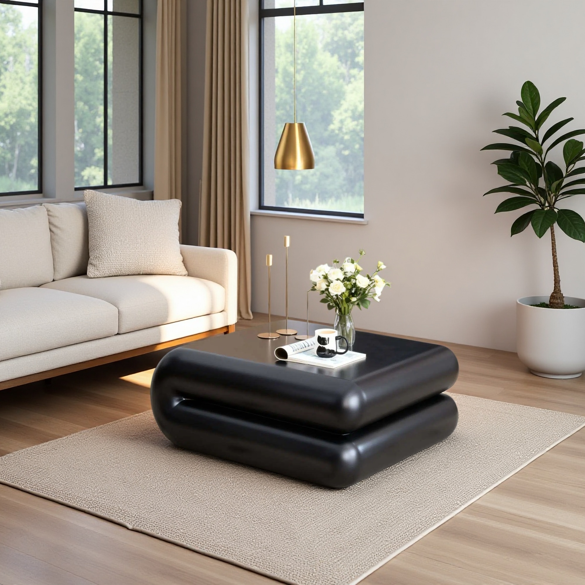zwyo hosimu 31.5-in Square Coffee Table with Stacked Design for Living ...