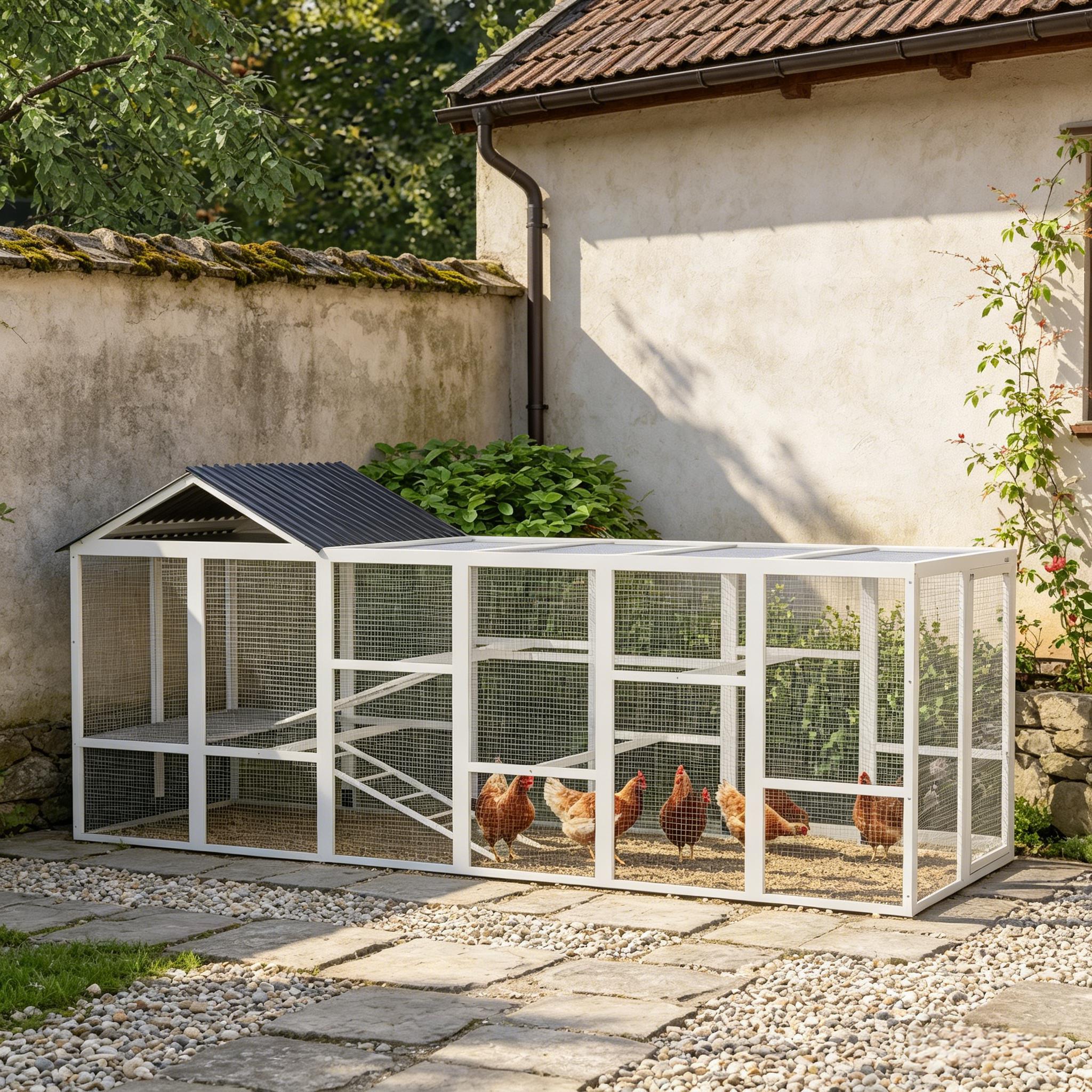 Tinyhomie 141.75 Inch Wooden Chicken Coop Run for 6 to 10 Chickens Outdoor Poultry Enclosure with Spacious Exercise Area