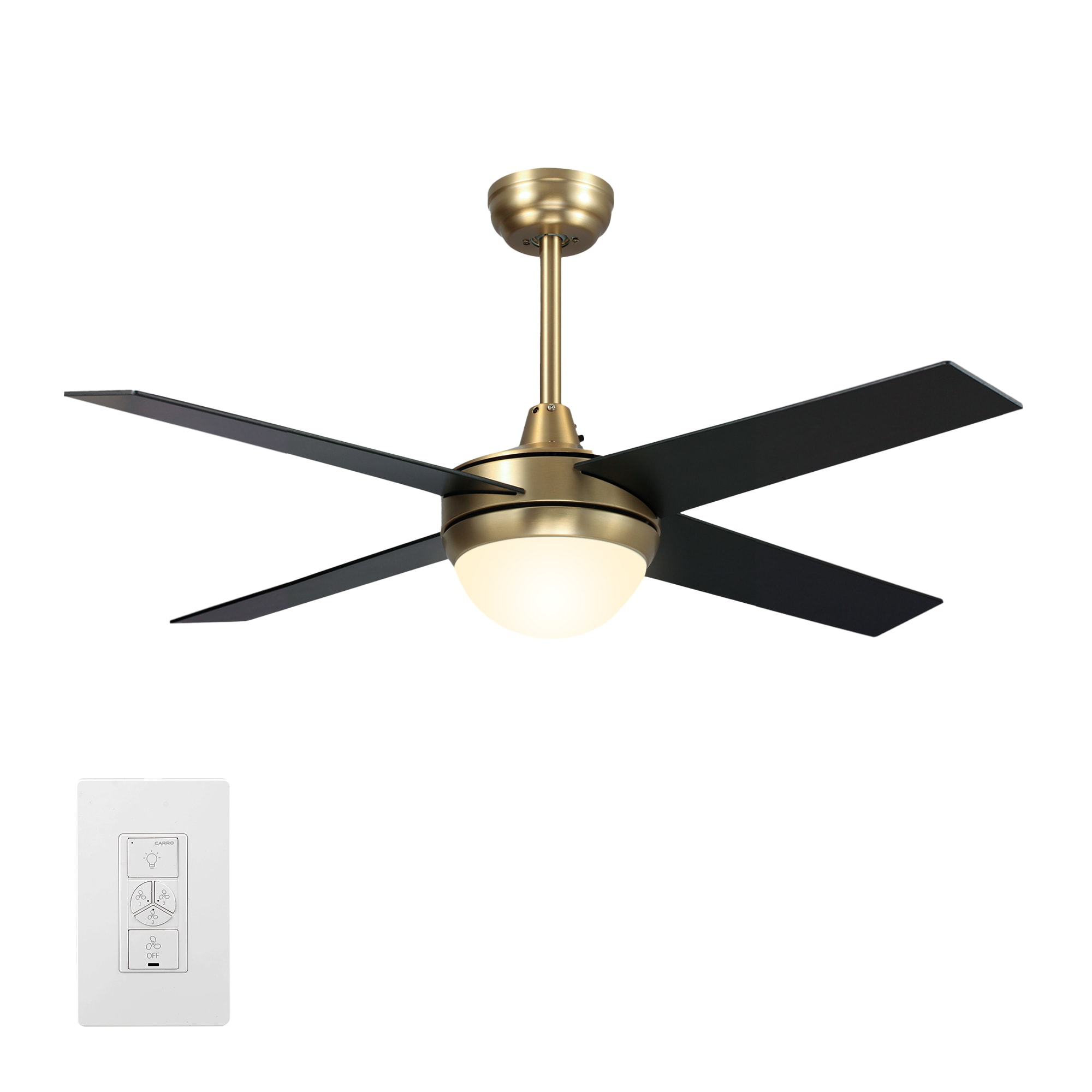CARRO USA LWGS-484C-L11-G2-1 Nova 48-in Integrated LED Smart Gold with Black Blades Ceiling Fan With Light ( 4 -Blade )