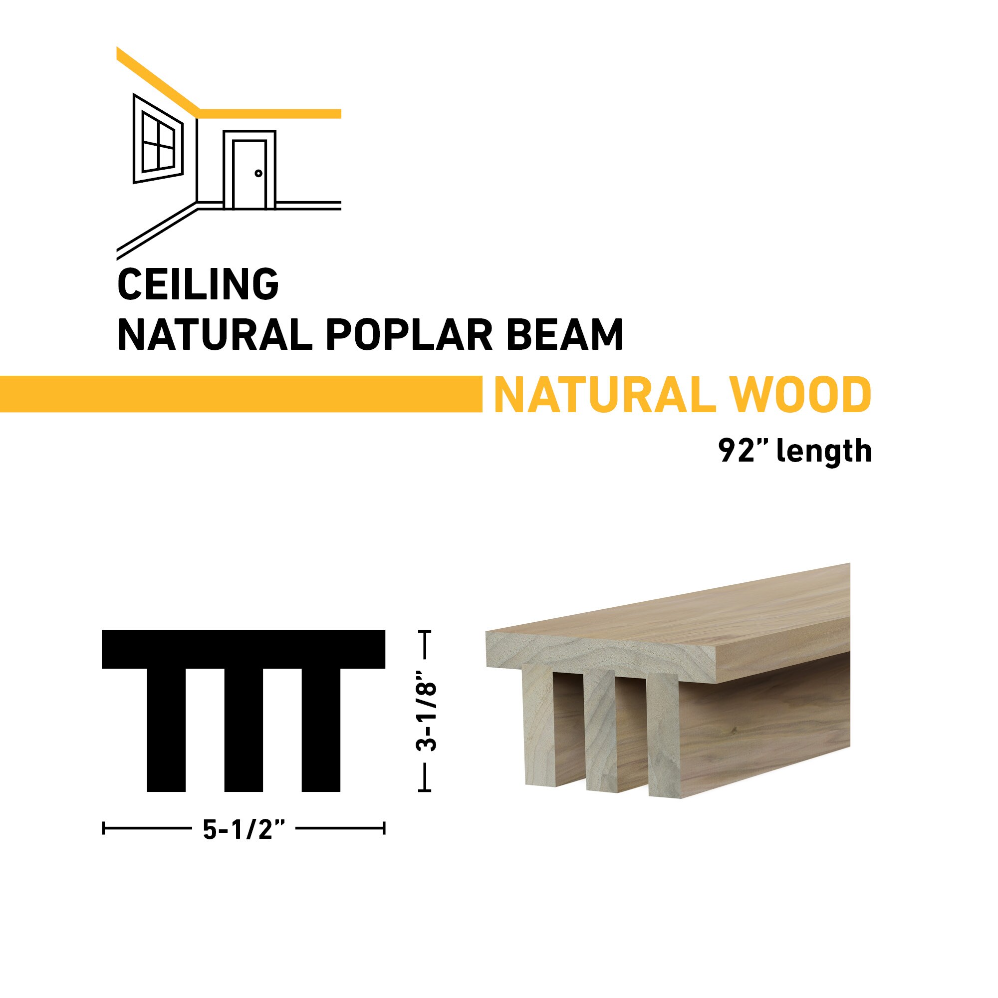 Ornamental Mouldings BEAMNAT03-92POP5X3 Faux-Beams - View #3