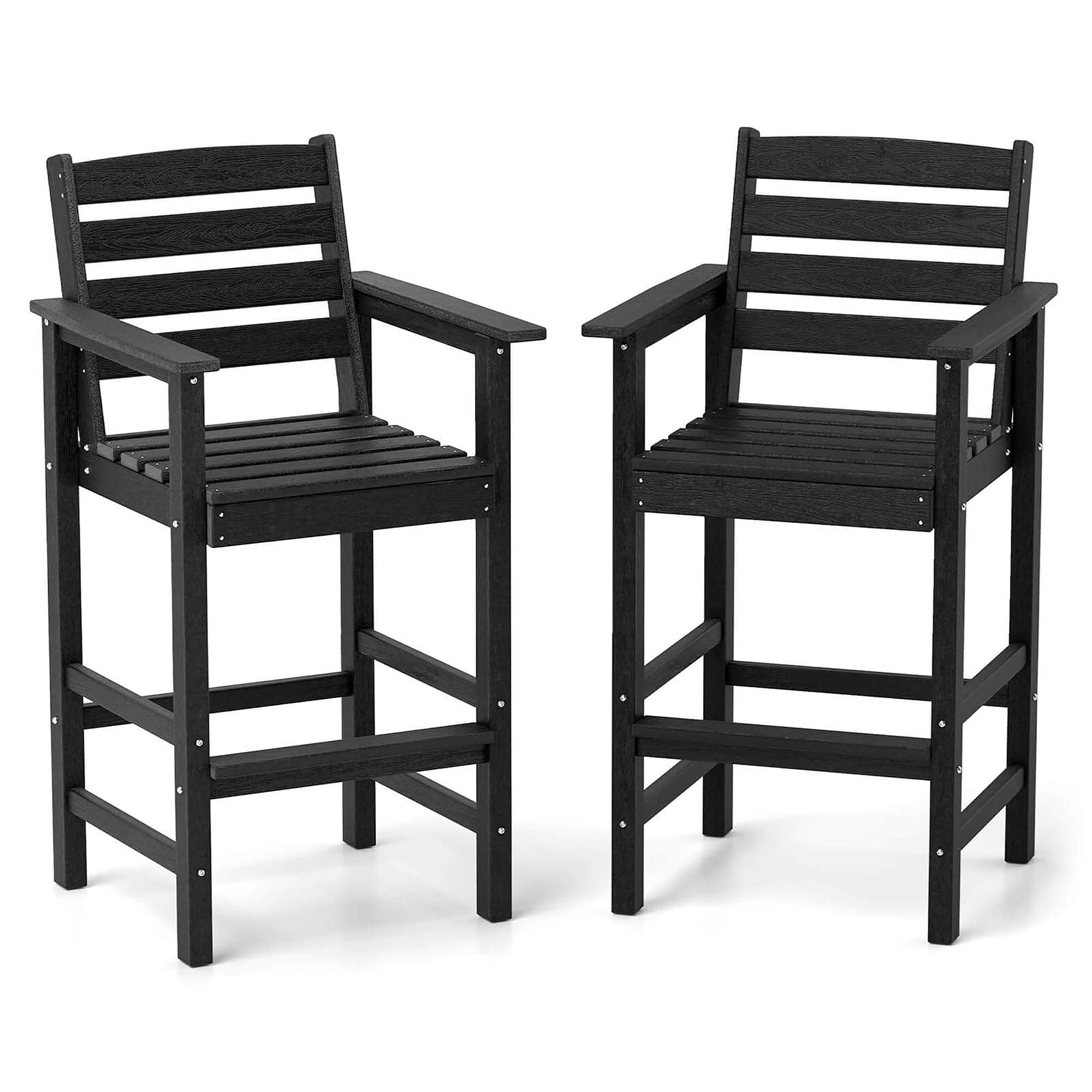 Costway HCST05472 Set of 2 Black HDPE Frame Stationary Adirondack Chair with Solid Seat