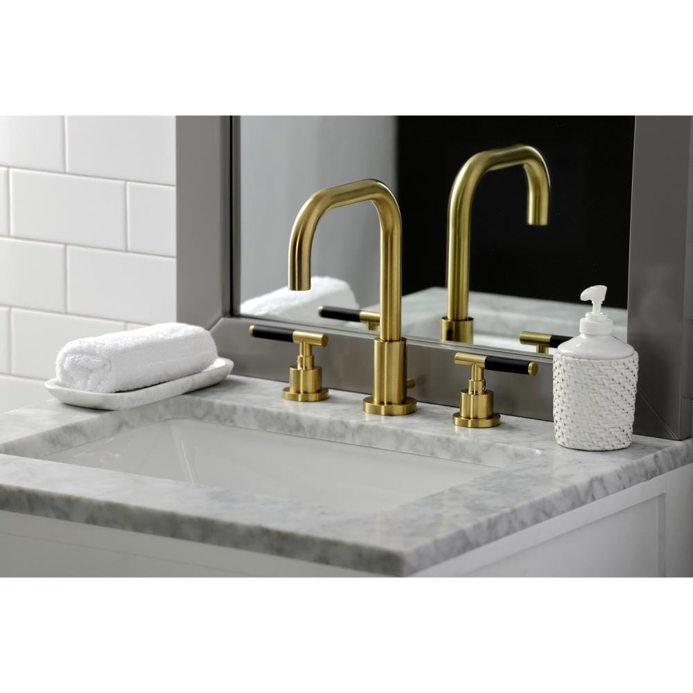 Kingston Brass WLFSC8933CKL Kaiser Brushed brass Widespread 2-handle High-arc Residential Handle Bathroom Sink Faucet with Drain