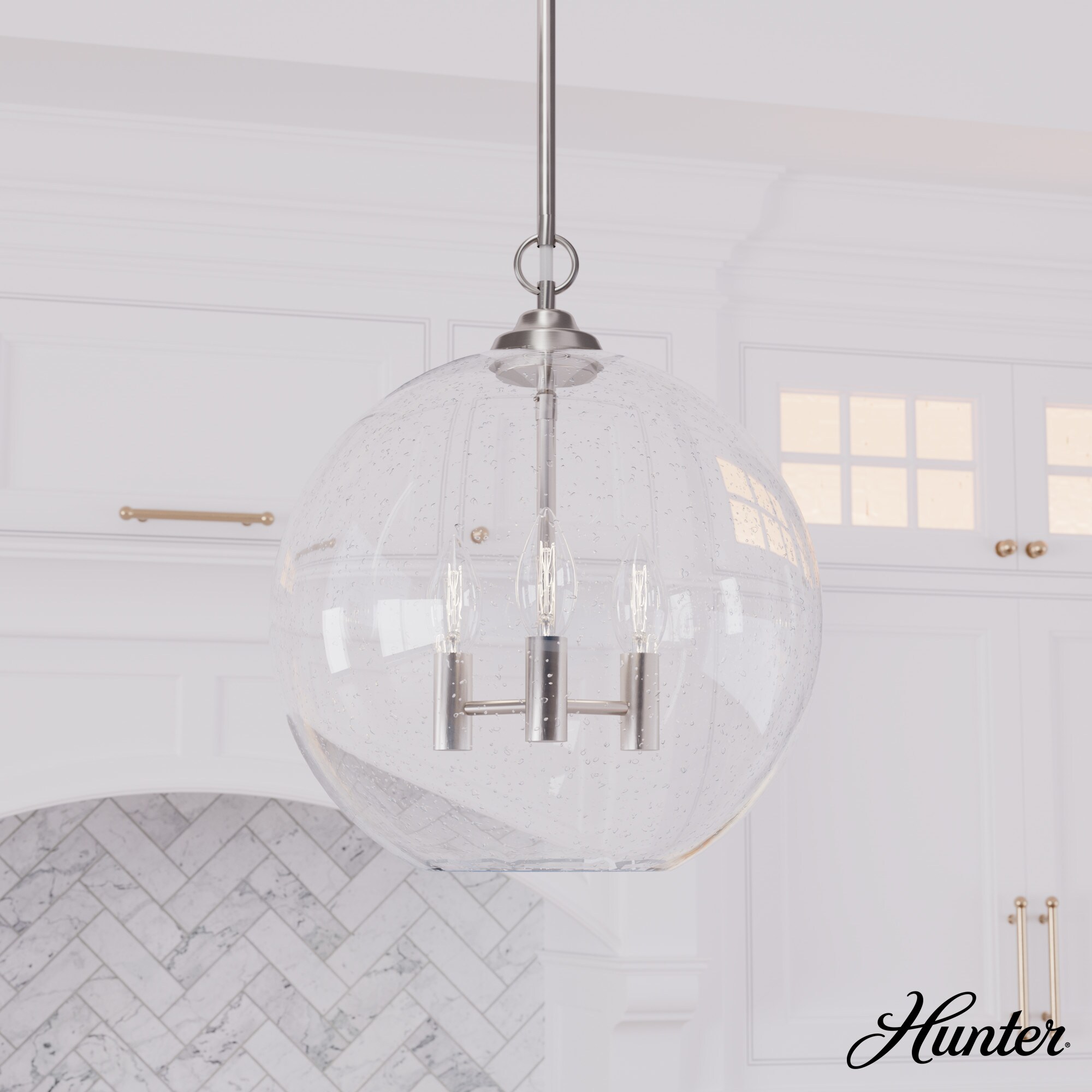 Hunter High Oaks 3-Light Noble Bronze Transitional Seeded Glass Globe LED Medium Hanging Pendant Light