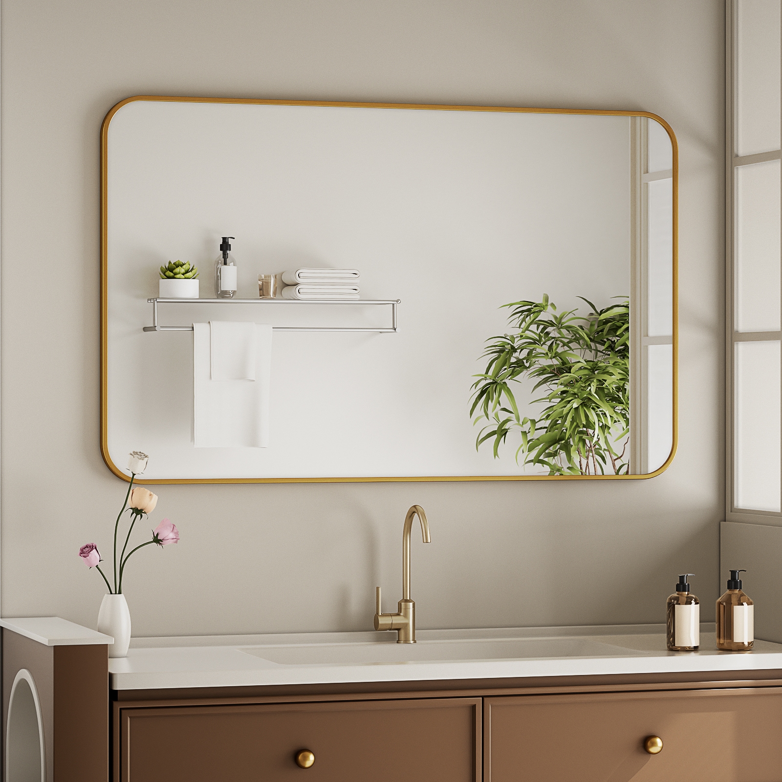 BEAUTYPEAK LS-RE3047-G 30-Inches W x 47.0-Inches H Rectangle Gold Framed Wall Mirror