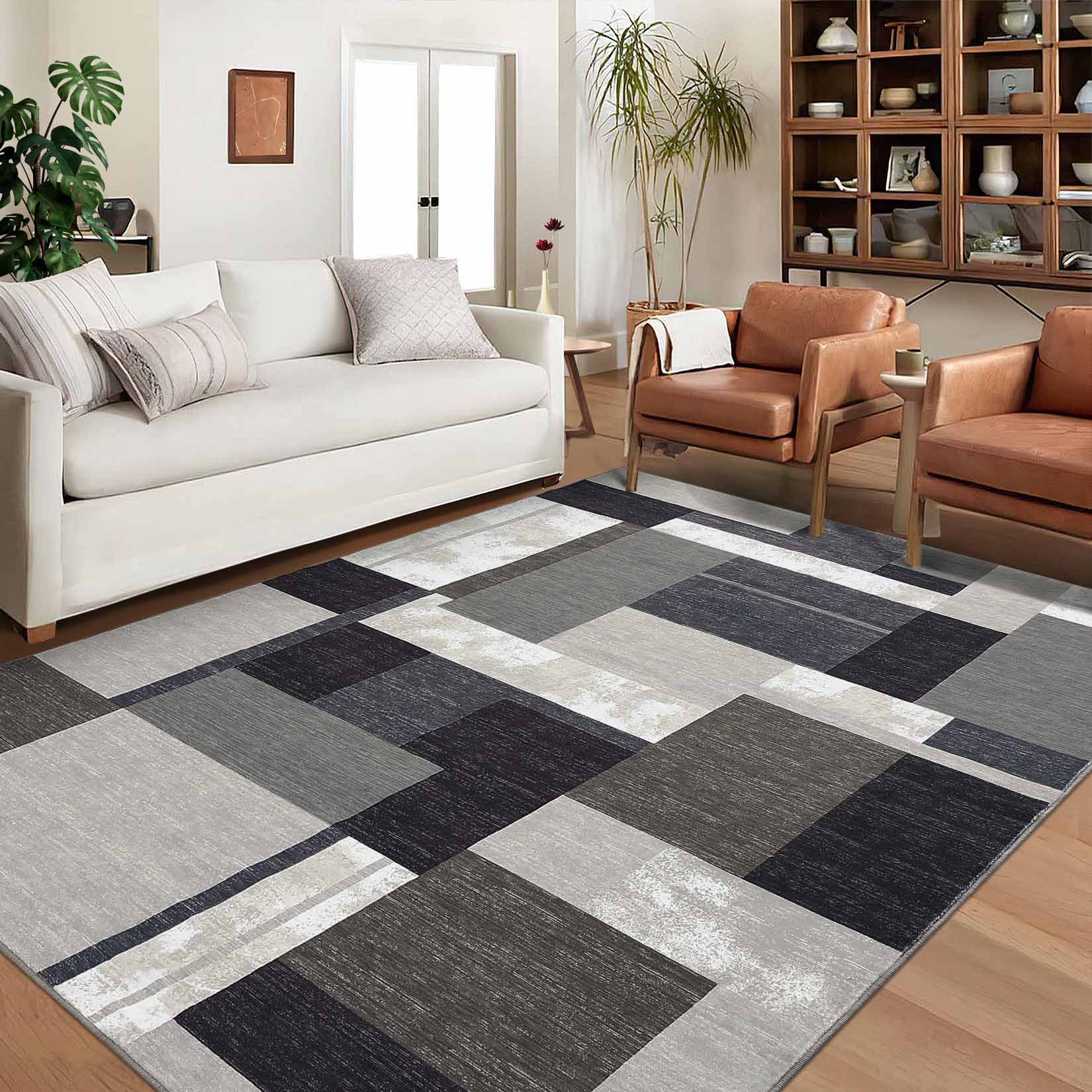 Garvee YXY-LO-PHO-11TKN5CU 5 x 7 (ft) Loomed Brown Rectangular Indoor Geometric Mid-Century Modern Machine washable Pet Friendly Area rug