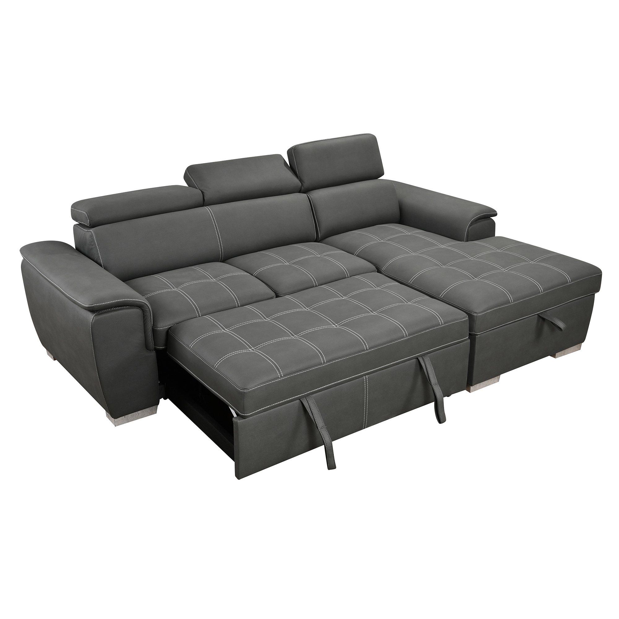 GZMR GZ-HH4S052 97 inch Convertible Sectional Sofa 97-in Modern Gray Microfiber 3 -seater Reclining Sofa