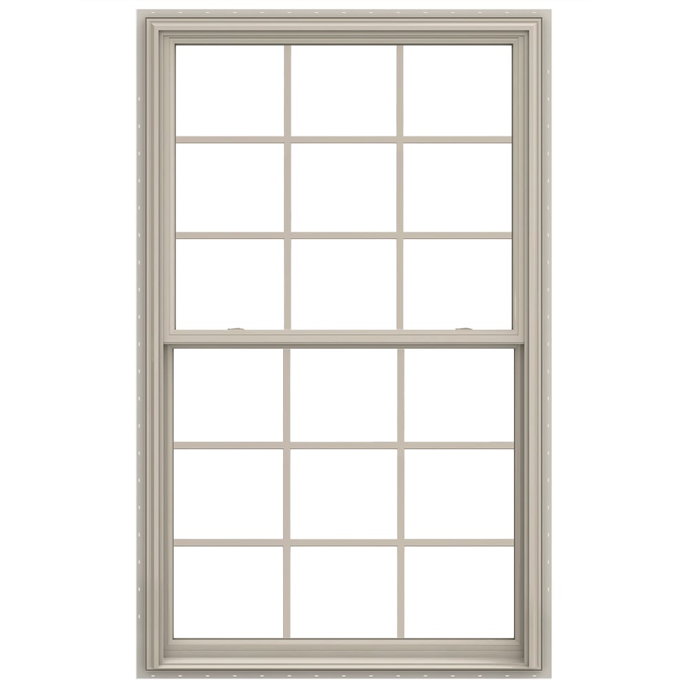 JELD-WEN LOWOLJW179200211 V-2500 35-1/2-in x 71-1/2-in Desert Sand Desert Sand Vinyl New construction Double Hung Window Low-E argon Double Pane Glass with Grids (Full Screen Included)