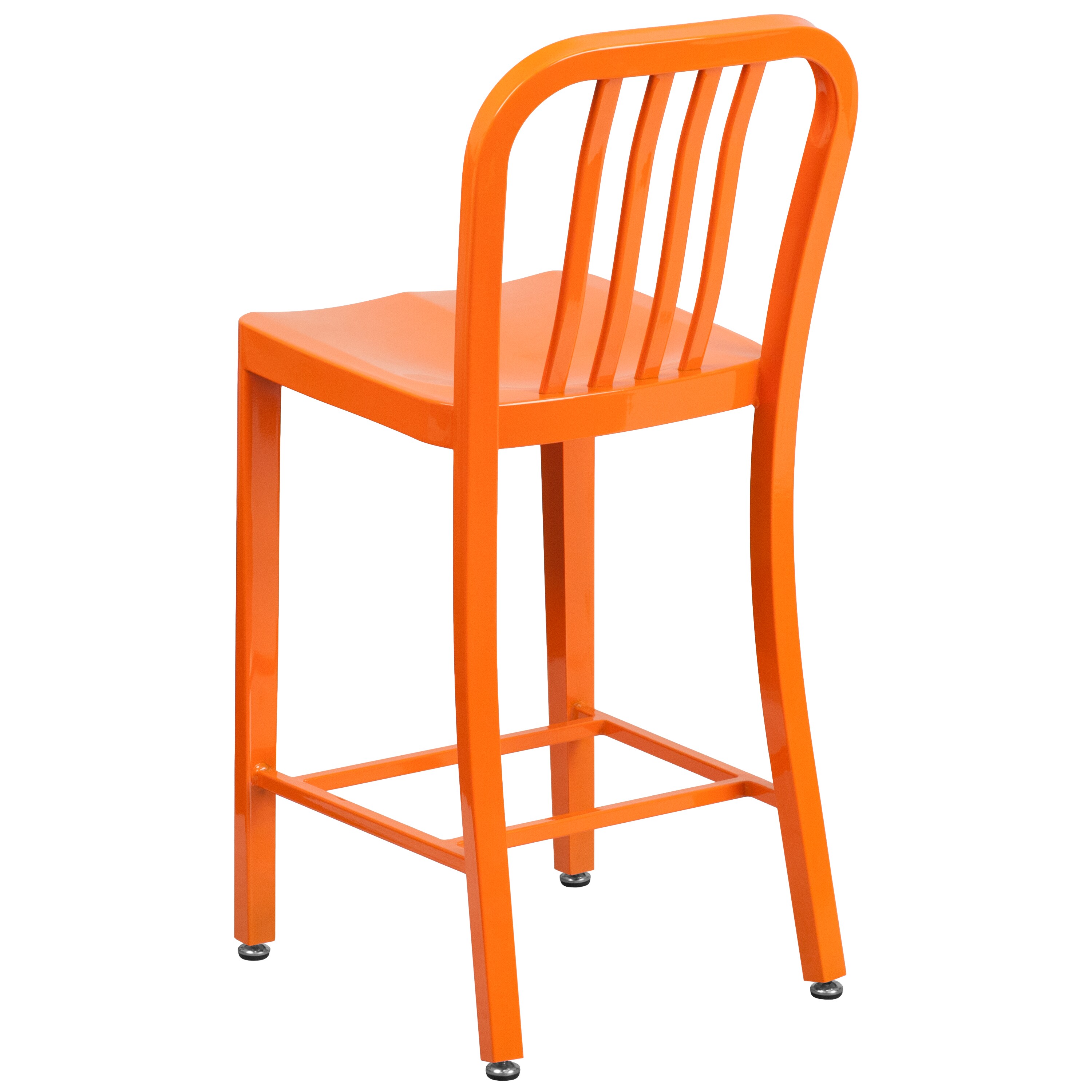 24" High Orange Metal Indoor-Outdoor Counter Height Stool