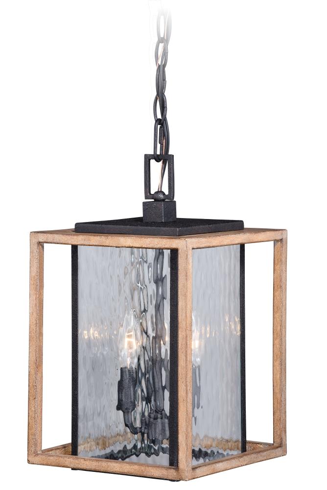 Cascadia T0239 Modoc 3-Light Textured Dark Bronze and Distressed Oak Craftsman Ribbed Glass Geometric Mini Outdoor Hanging Pendant Light