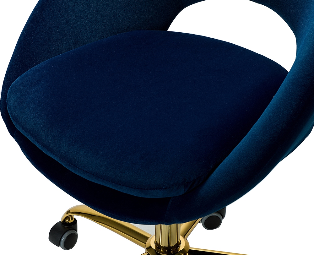 Ergonomic Navy Velvet Swivel Task Chair with Gold Metal Base