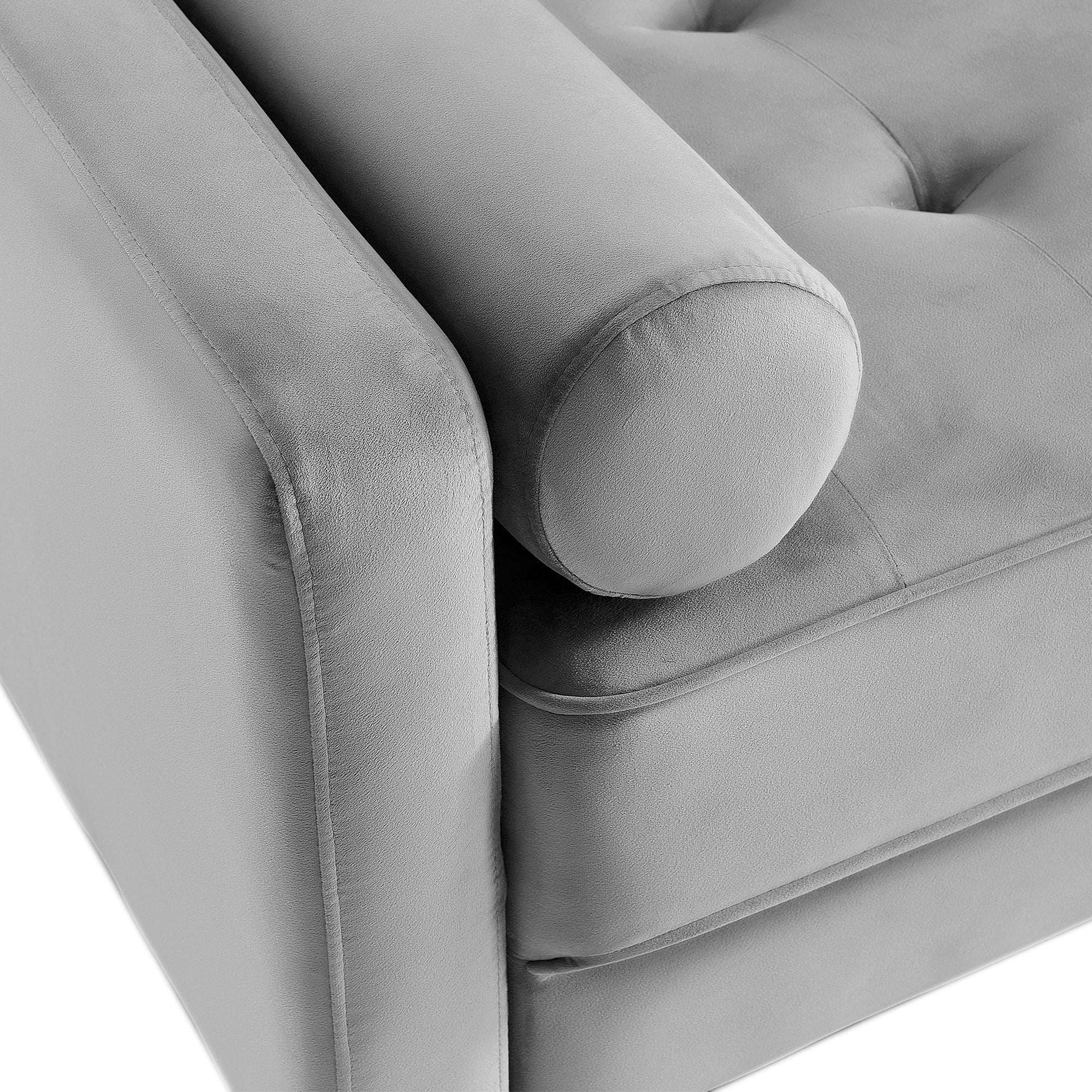 57 Inch Grey Velvet Loveseat with Bolster Pillows
