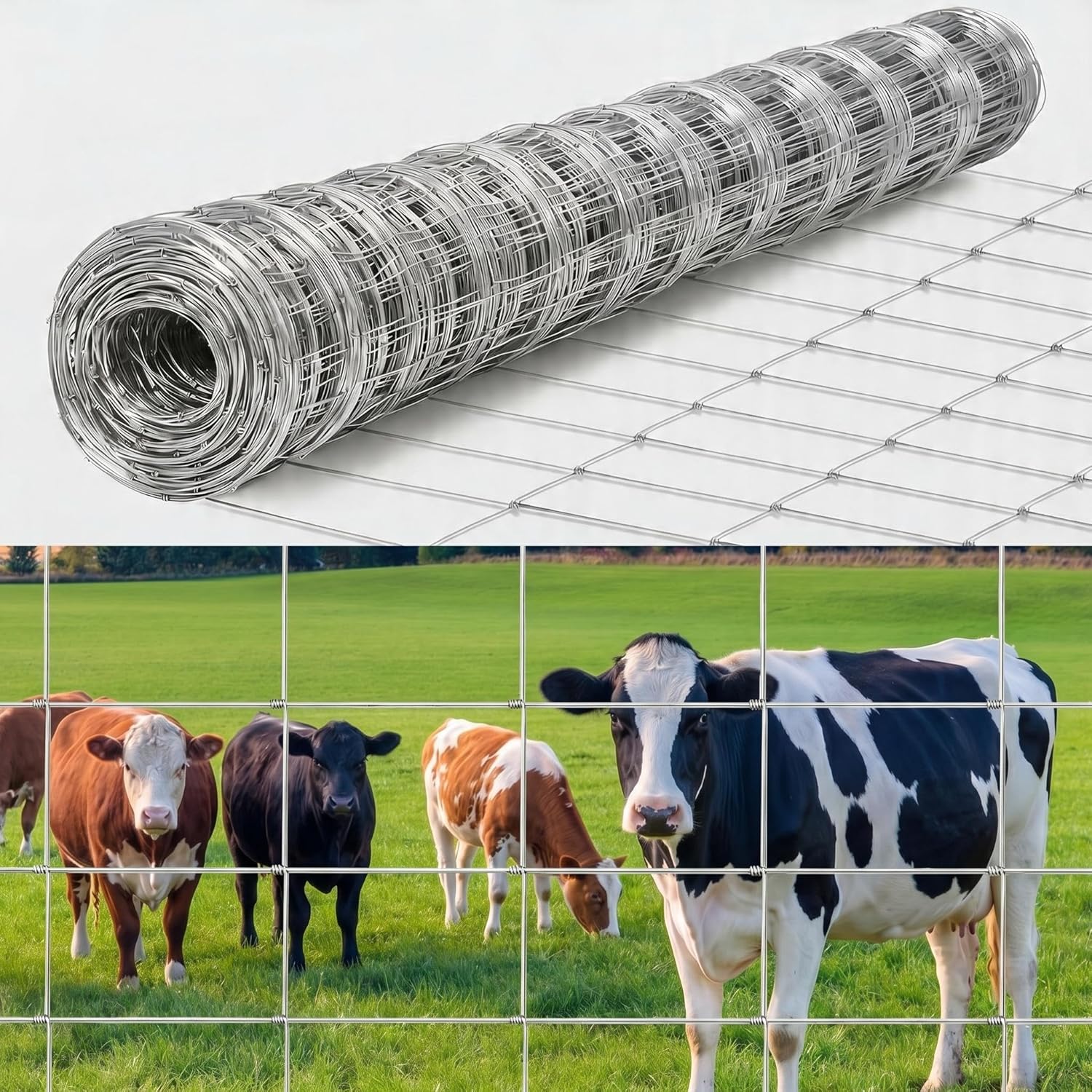 GAOMON 5FTx328FT Heavy-Duty 12GA Galvanized Farm Fence Woven Livestock Fence for Goats Cattle Deer Yard and Pasture Protection with Zinc Coating #CQC-1PFUSI-AI9J
