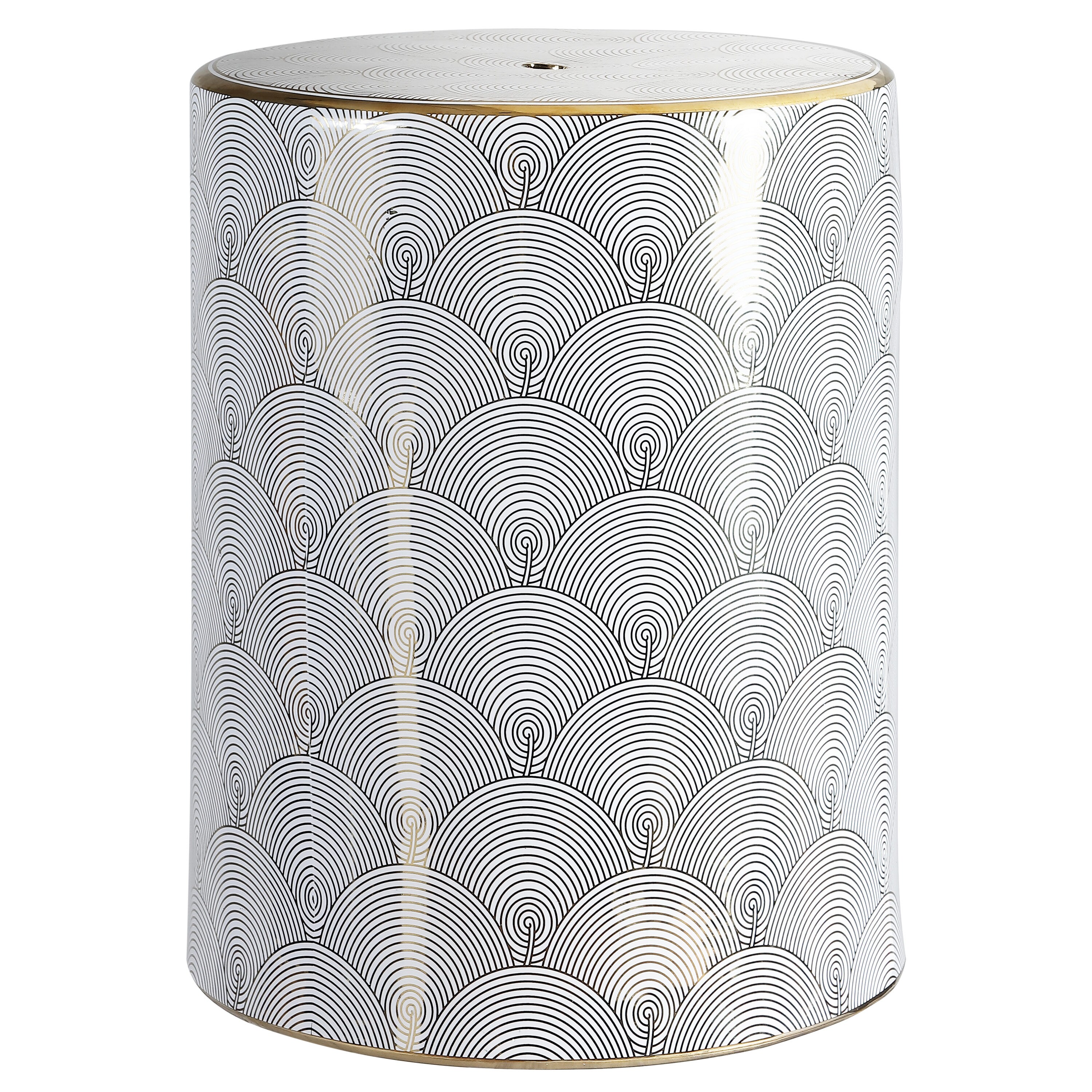 JONATHAN  Y TBL1001A Fish Scale Modern Transitional 17-Inches White/Gold Ceramic Barrel Garden Stool