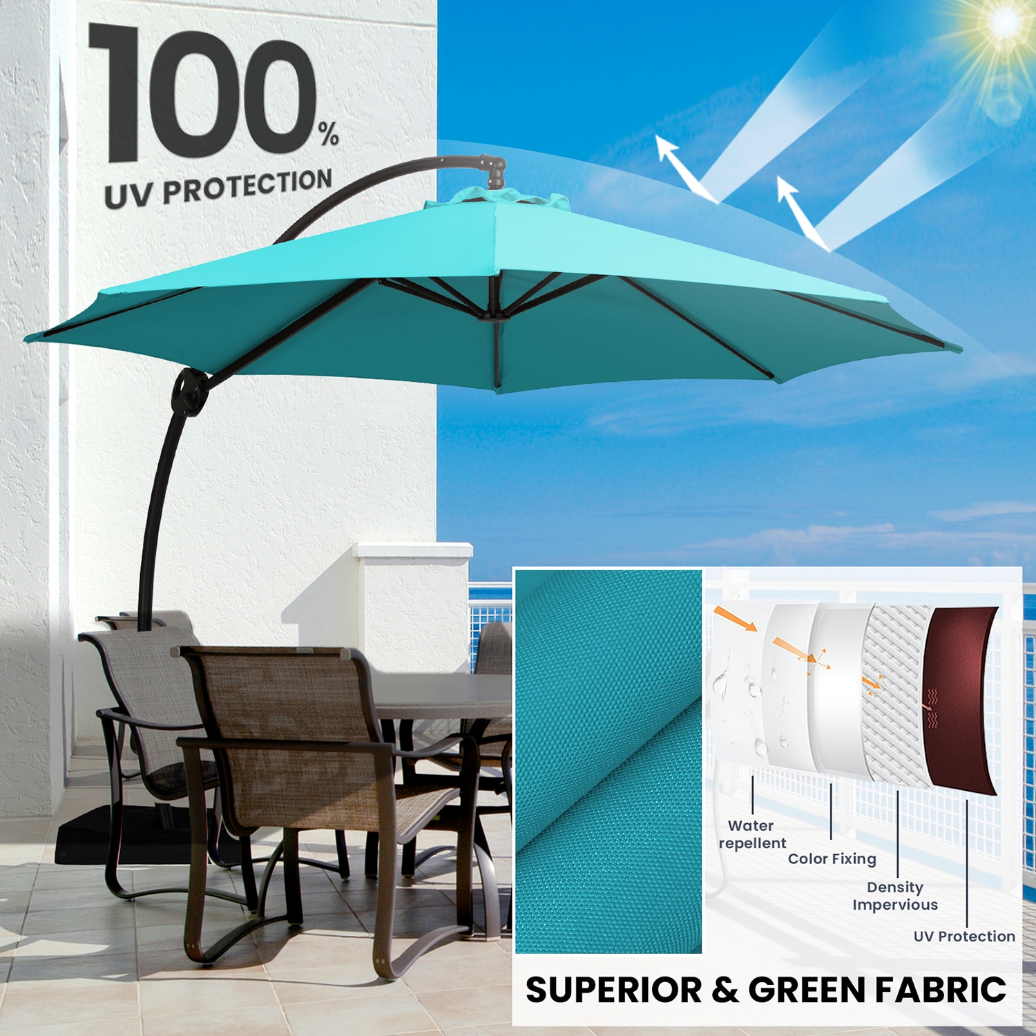 JEAREY 12-ft Aluminum Round Solid Color Crank Cantilever Patio Umbrella ...