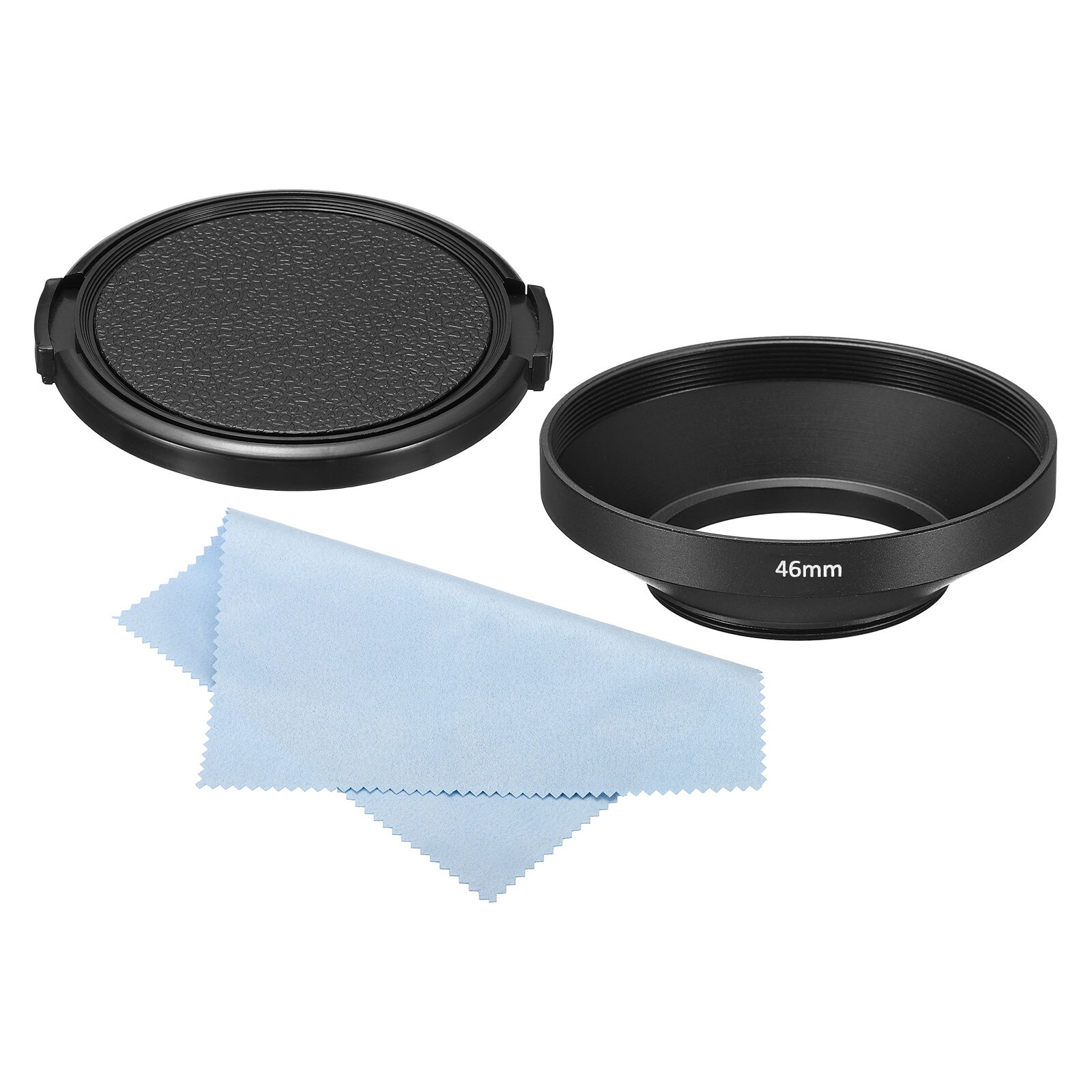 PATIKIL 1 Set 46mm Lens Hood Wide Angle Matte Surface Anti-reflective Inside Hood with Cap and Cleaning Cloth for Camera Lens Black for Nikon for Fujifilm for Pentax for Leica