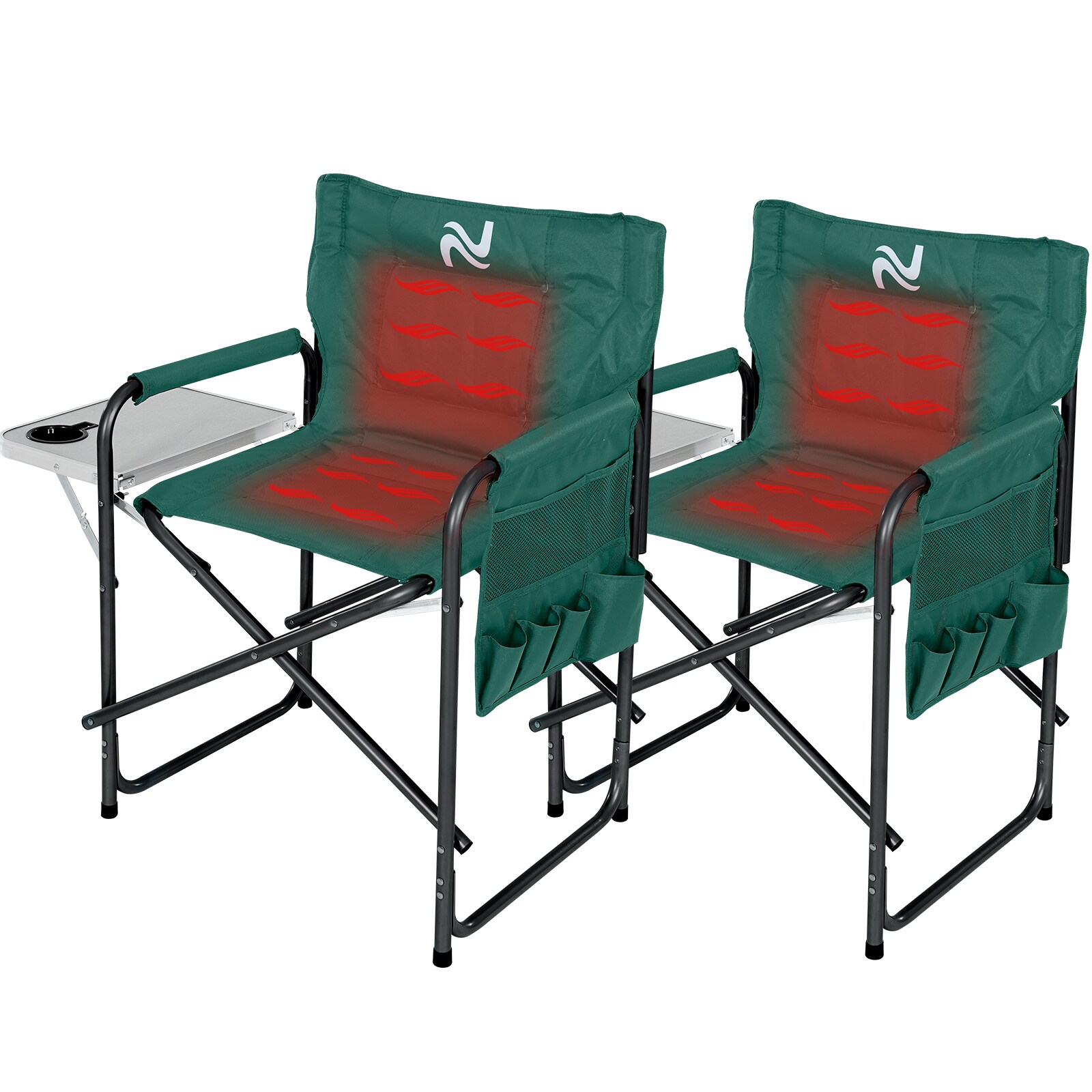 Green Heated Steel Folding Director's Chair with Side Table