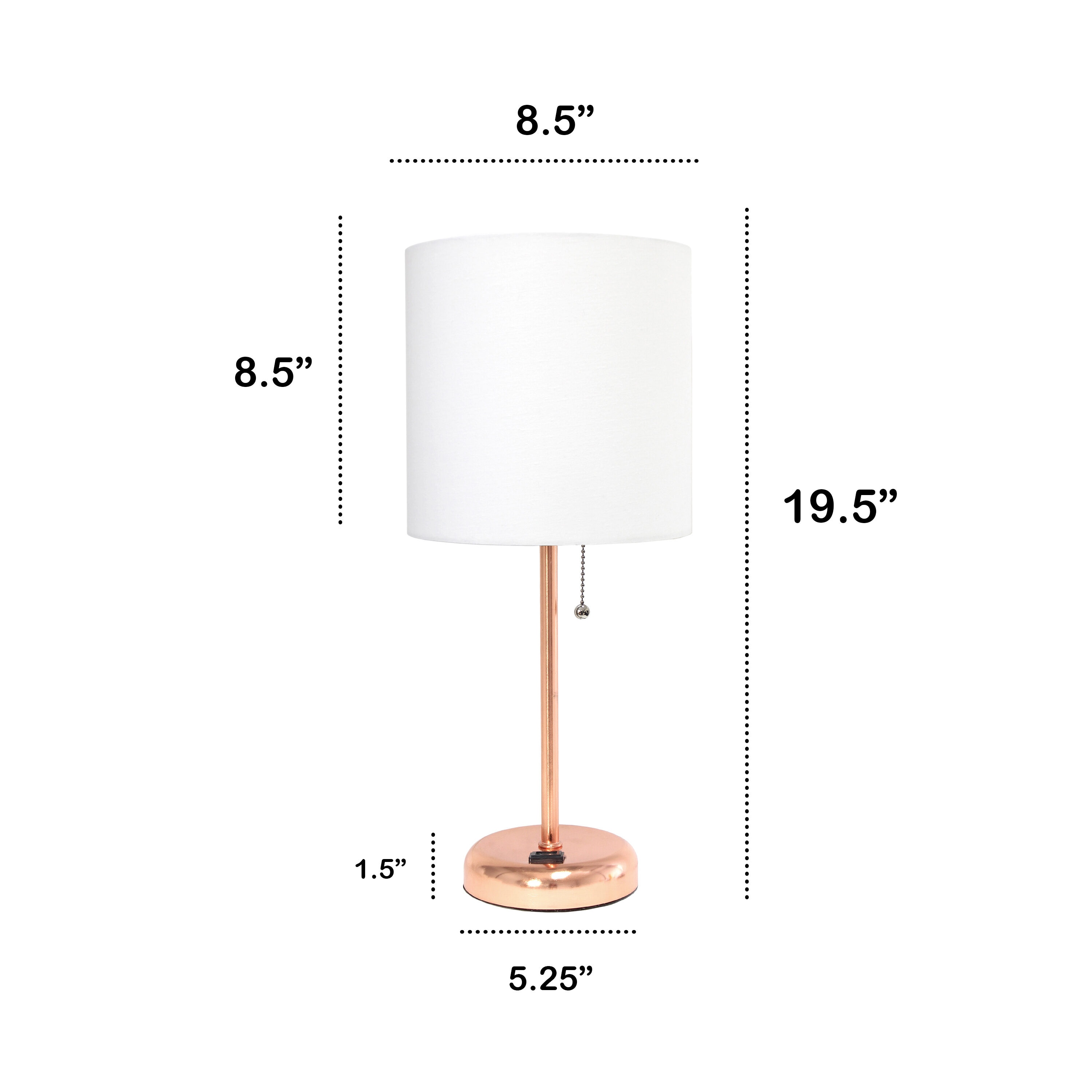 Rose Gold Metal Table Lamp with White Drum Shade
