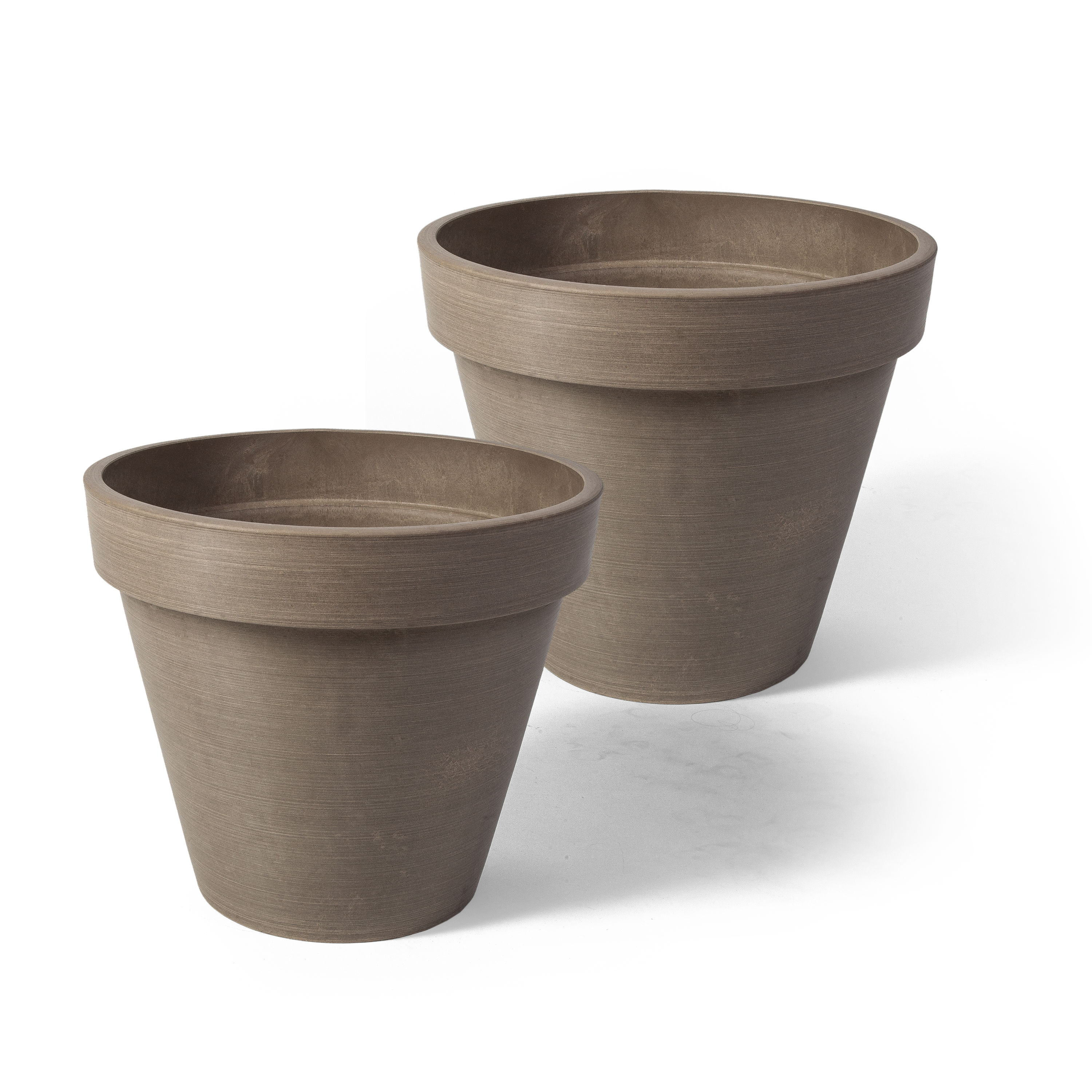 Valencia 10" Textured Taupe Round Composite Resin Planter Set