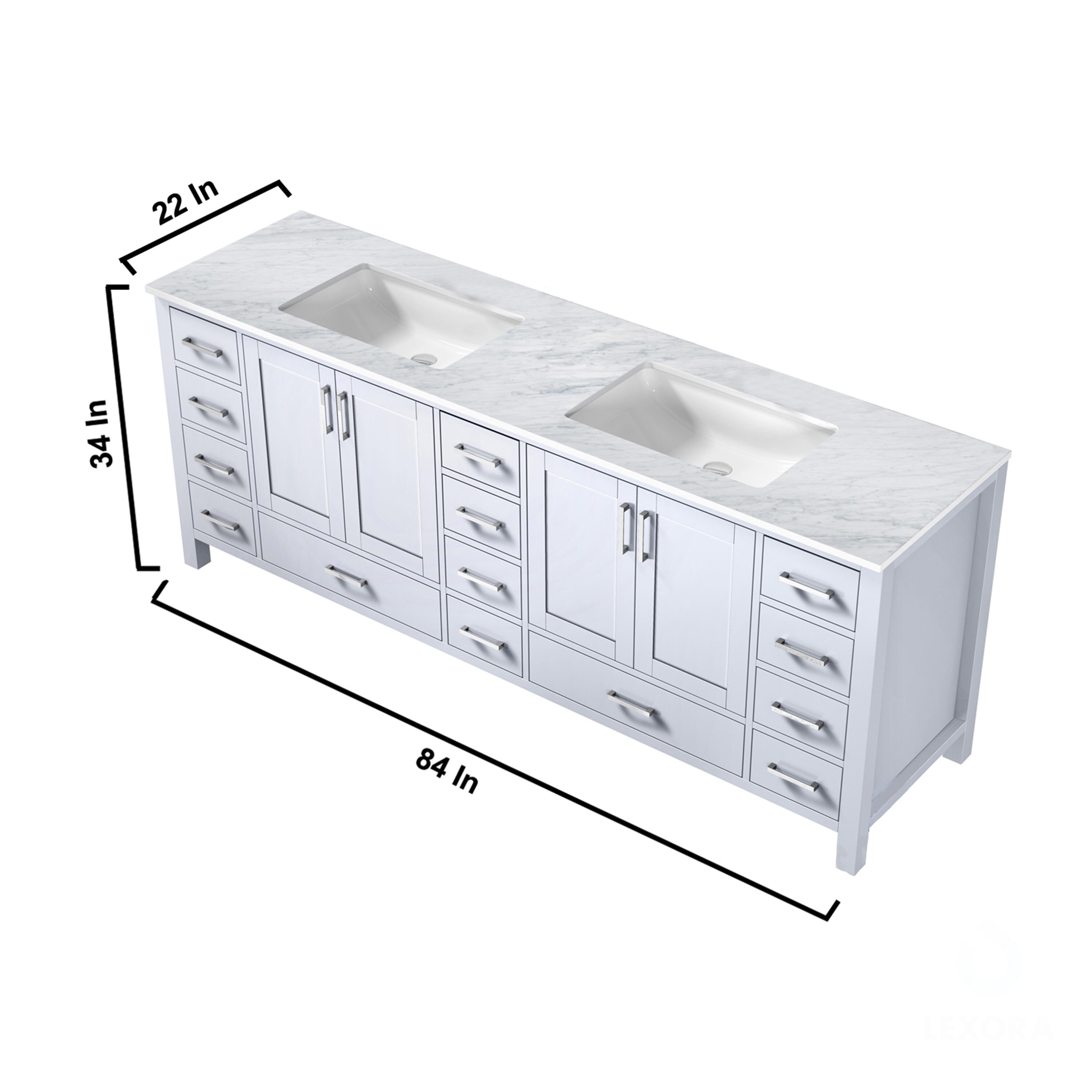 Lexora Jacques 84-in White Undermount Double Sink Bathroom Vanity with ...