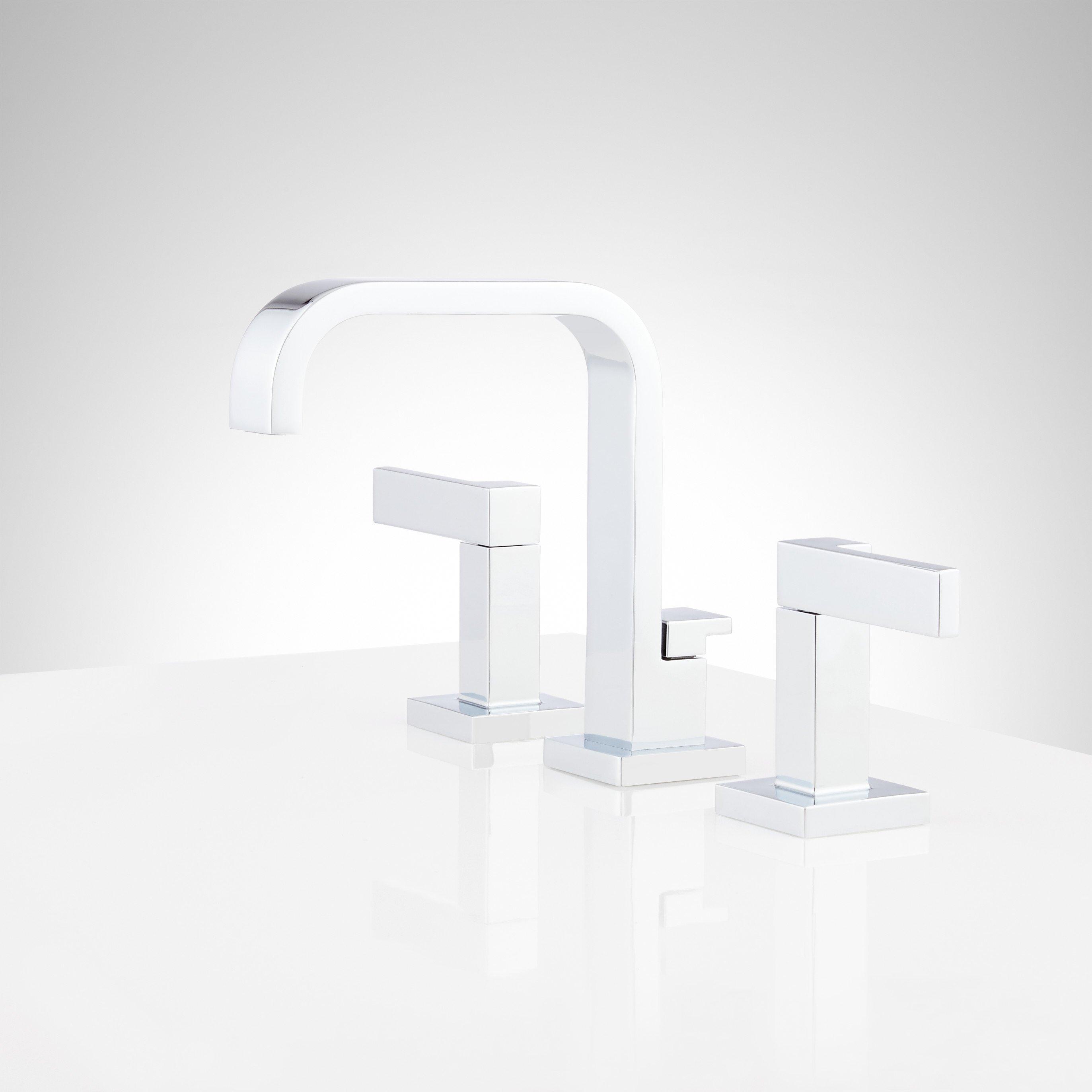 Signature Hardware 447904 Rigi Chrome Widespread 2-handle WaterSense Mid-arc Residential Handle Bathroom Sink Faucet with Drain