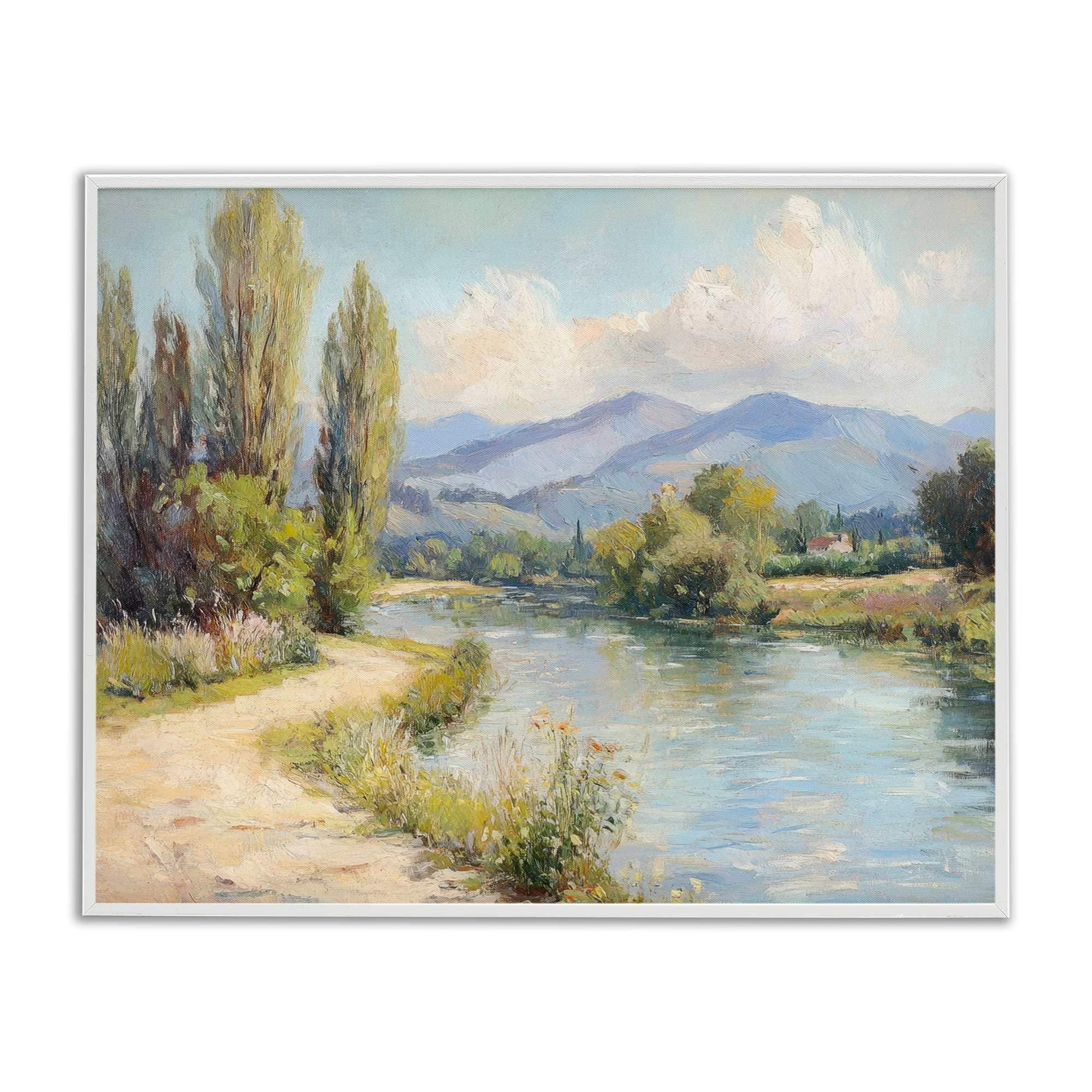 Stupell Industries BT-822-WFR-24X30 Along The Mountain River White Framed Giclee Art 30 x 24