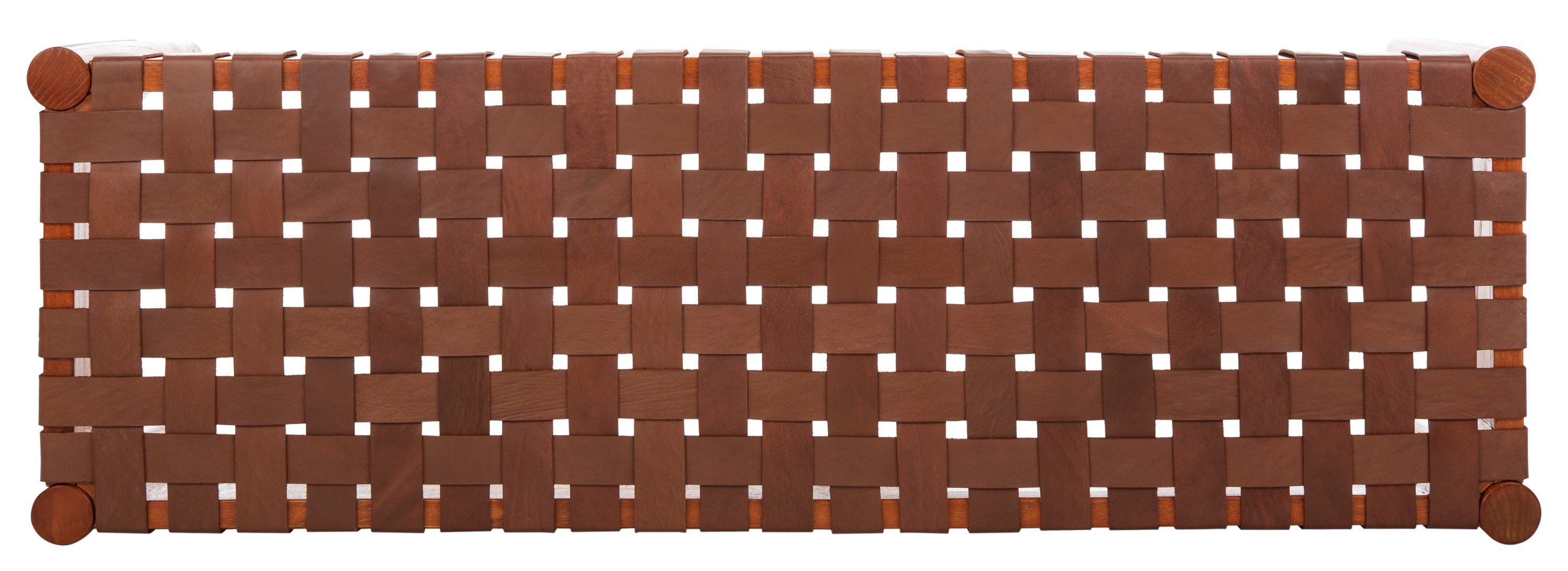 Amalia 47'' Cognac Leather and Dark Brown Mindi Wood Bench