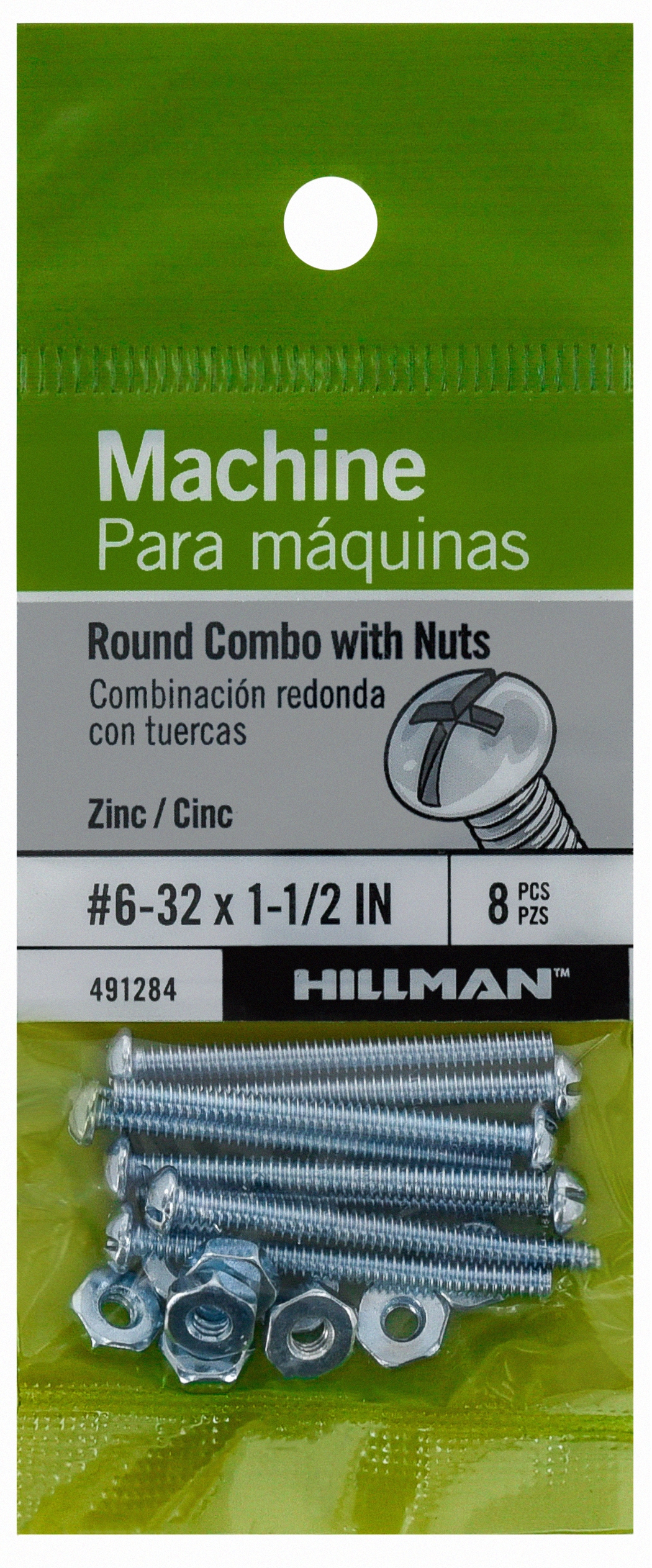 Hillman 491284 #6 - 32 x 1-1/2-in Phillips/Slotted combination -Drive Machine screws ( 8 -Count )