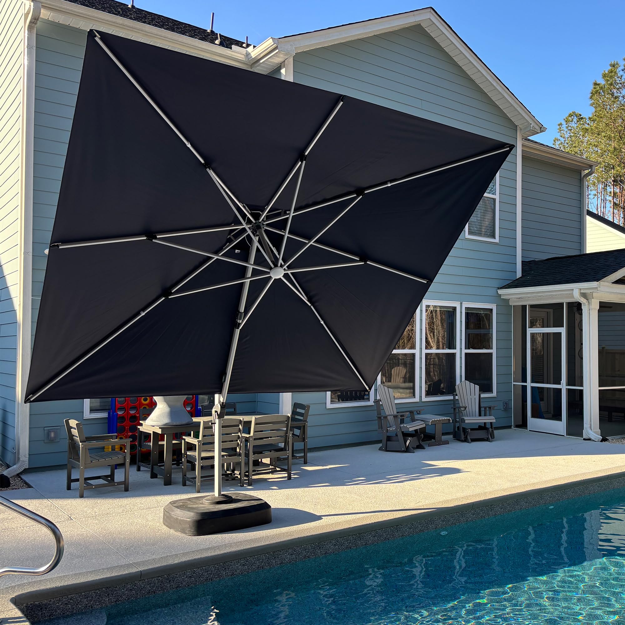 PURPLE LEAF LSGLRRCDT0912-SNBWB 12-ft Aluminum Navy Crank Cantilever Patio Umbrella with Base