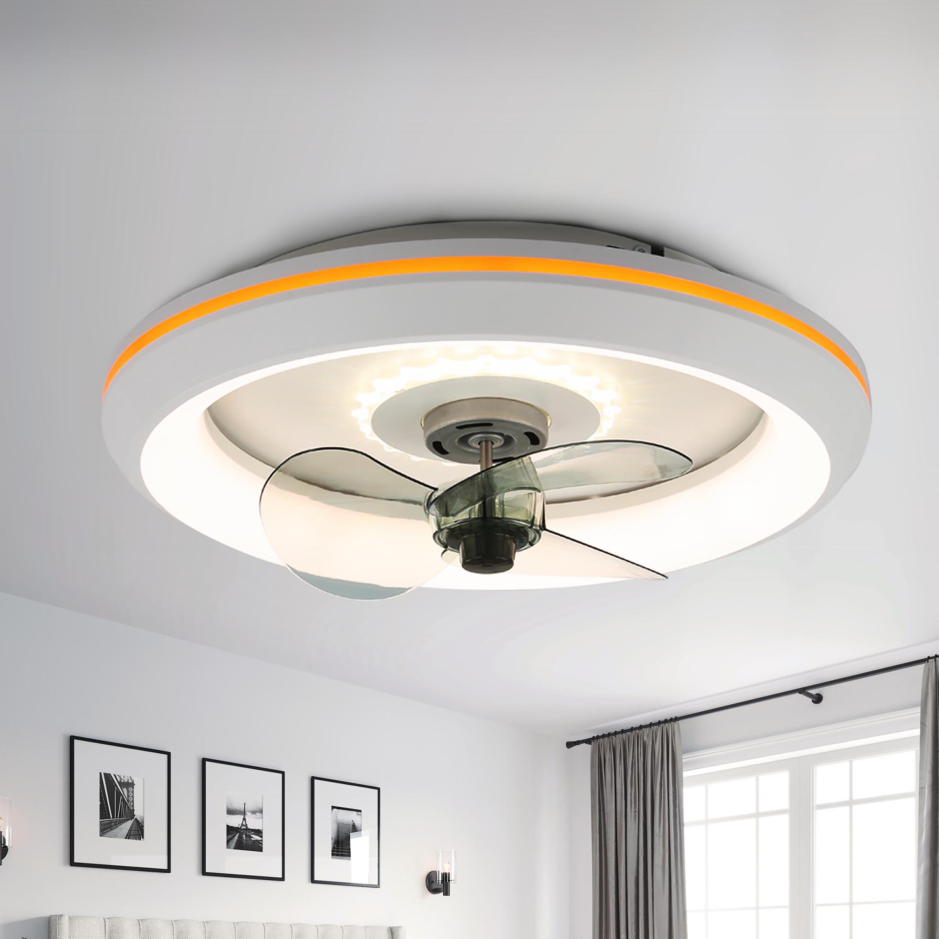Cusp Barn DC2008 DC2008 19-in Color-Changing Integrated LED Flush Mount White with Plastic Blades Ceiling Fan With Light - Remote Included ( 3 -Blade )