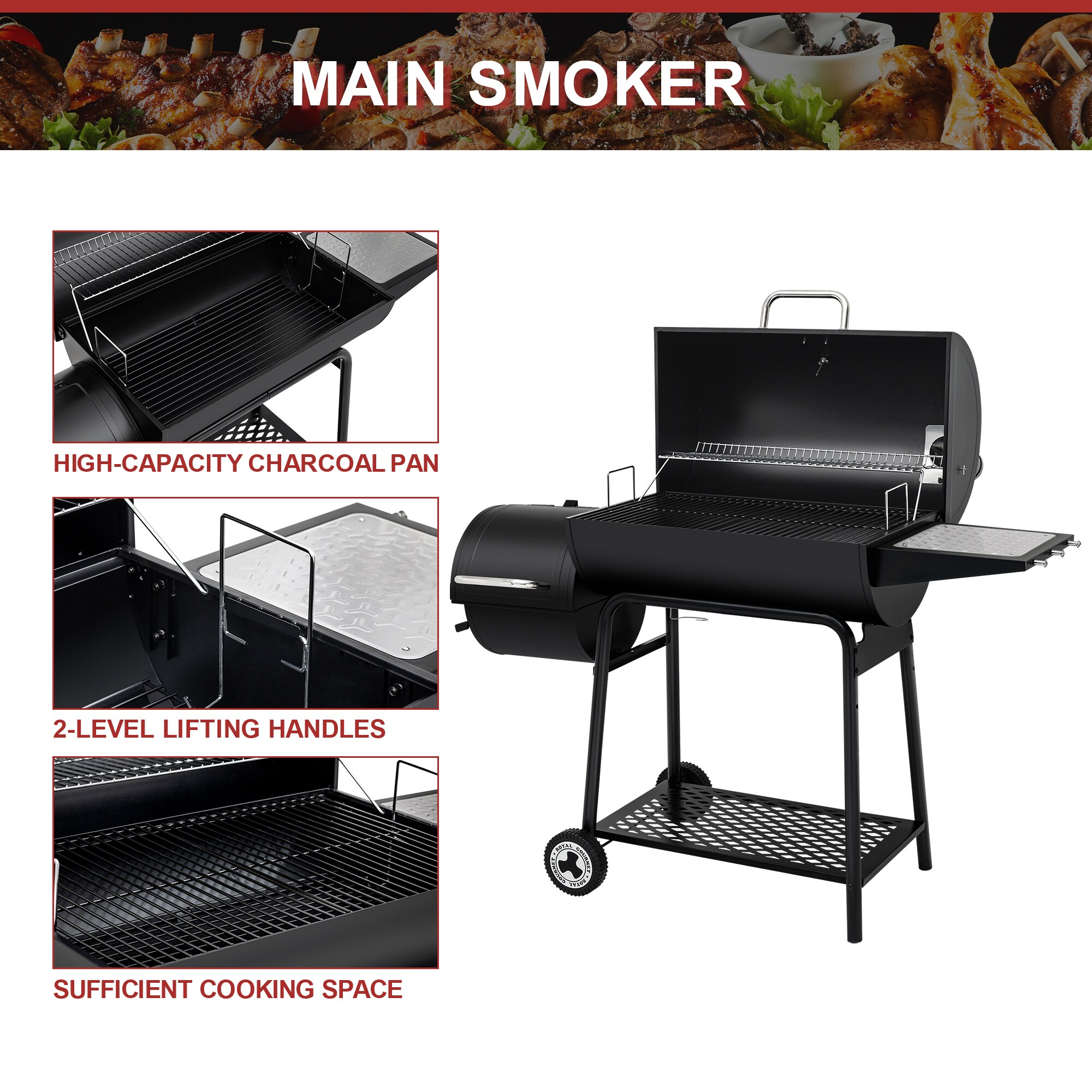 Royal Gourmet 27-in W Black Barrel Charcoal Grill In The Charcoal ...