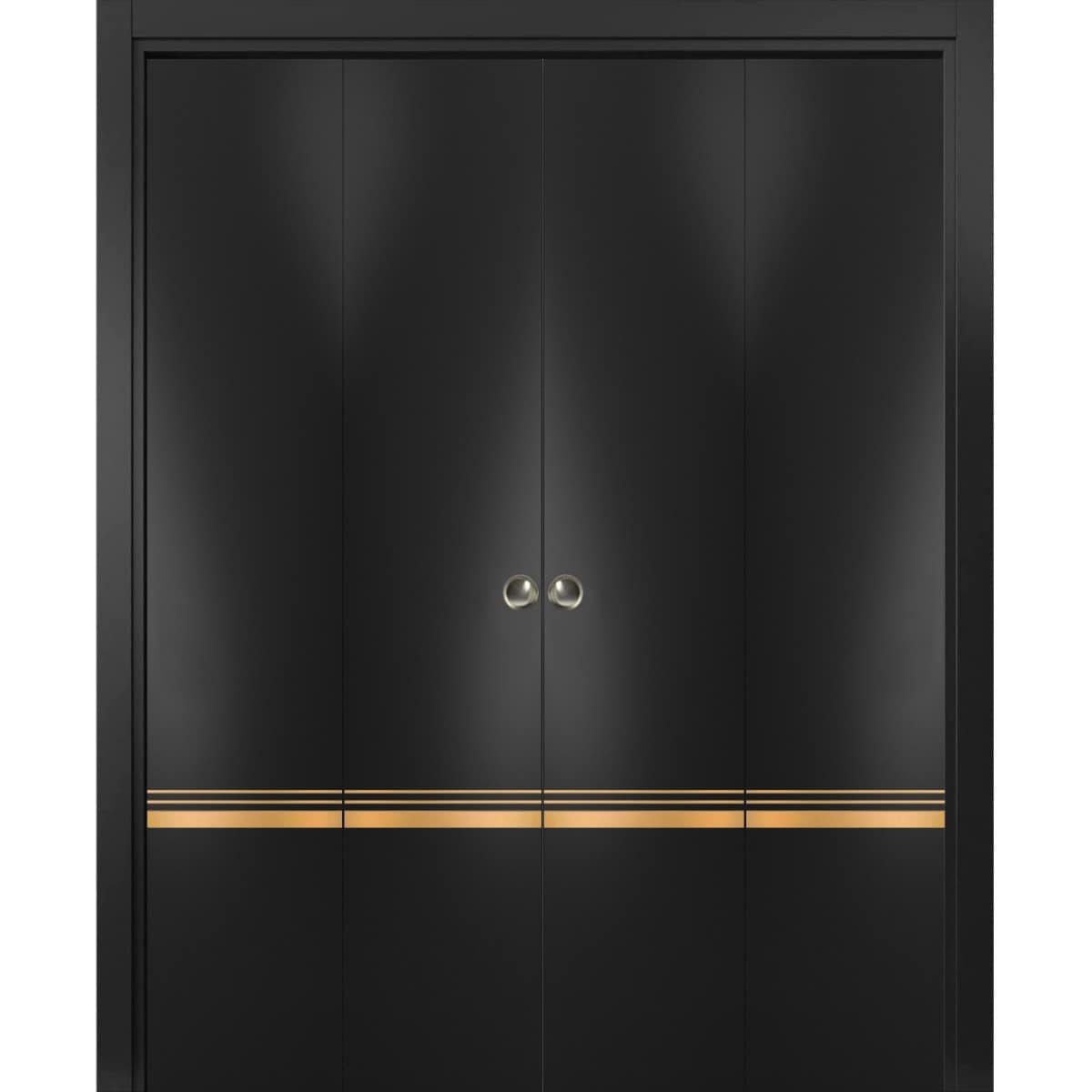 SARTODOORS Sliding Closet Double Bi-fold Doors 96 x 84 (4x 24x84) - Planum 2010 Matte Black - Sturdy Tracks Moldings Trims Hardware Set - Wood Solid Bedroom Wardrobe Doors