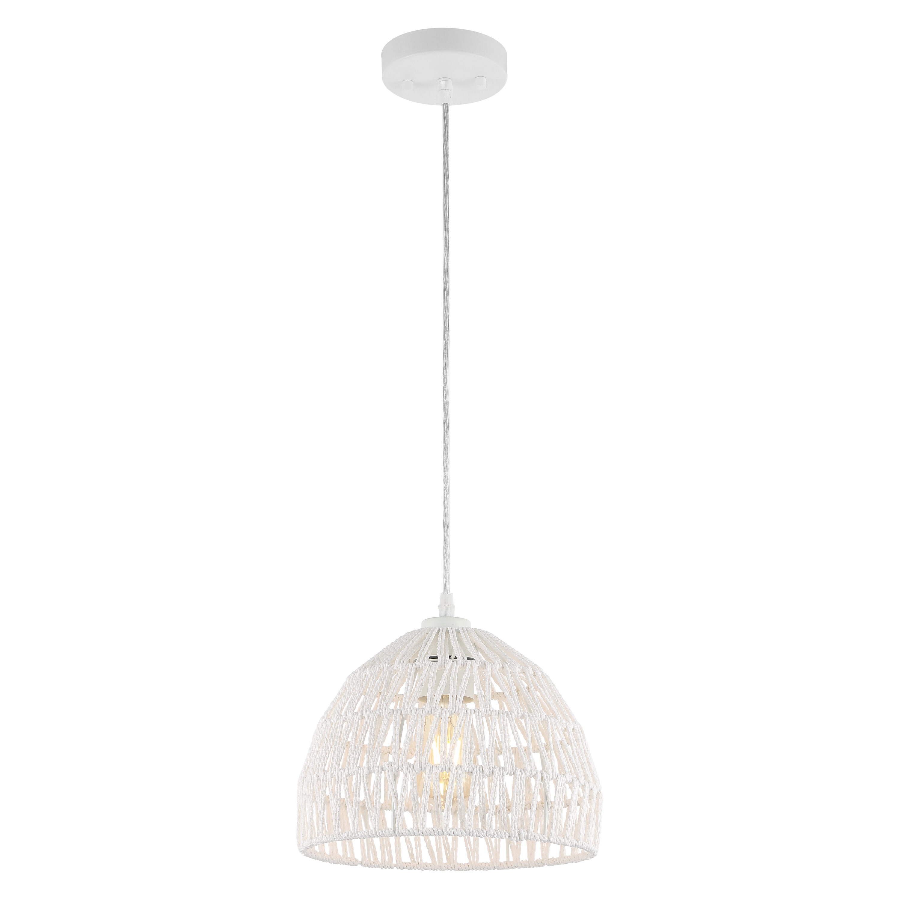 Campana 10.25" White Woven Rope and Iron LED Pendant Light