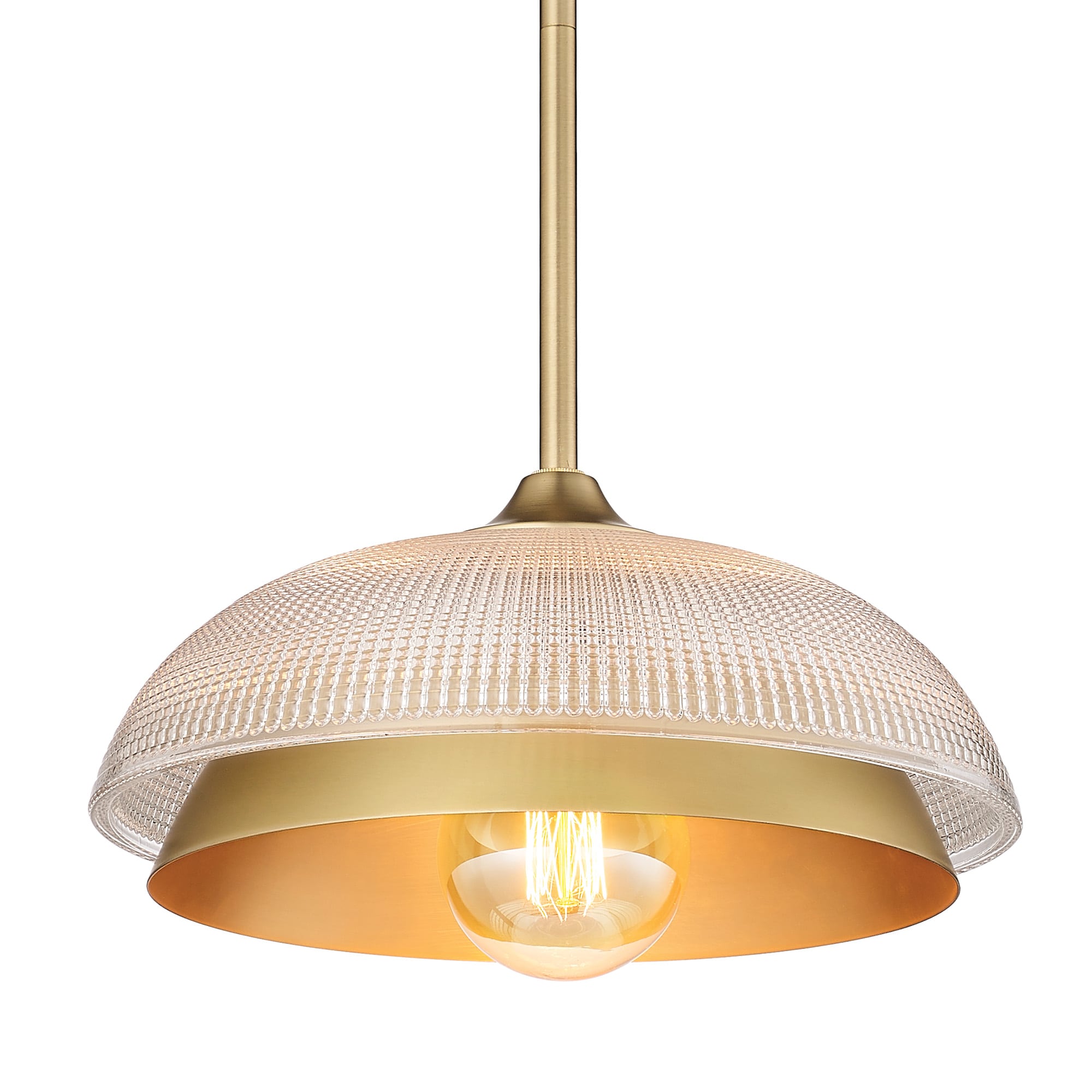 Brushed Champagne Bronze Mini Pendant with Retro Prism Glass