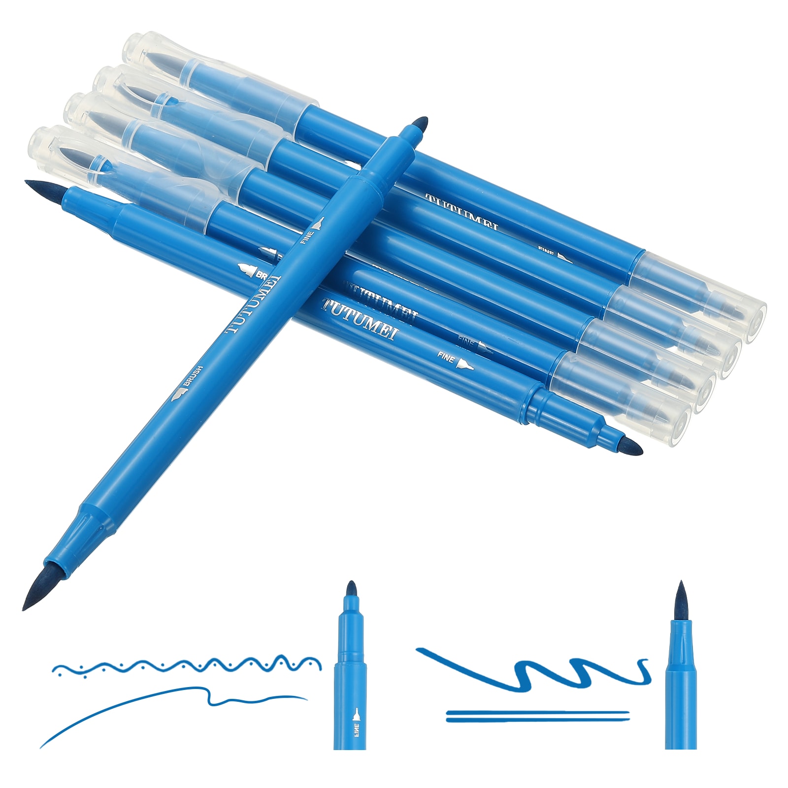 PATIKIL Dual Brush Markers Blue Fine and Brush Tip Pen Artist Colored Marker Set Supplies for Adult Coloring Books Lettering Journaling Calligraphy